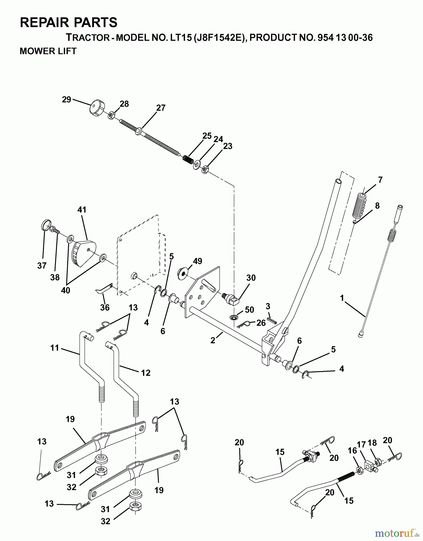 Jonsered Rasen und Garten Traktoren LT15 (J8F1542E, 954130036) - Jonsered Lawn & Garden Tractor (2000-03) MOWER LIFT / DECK LIFT