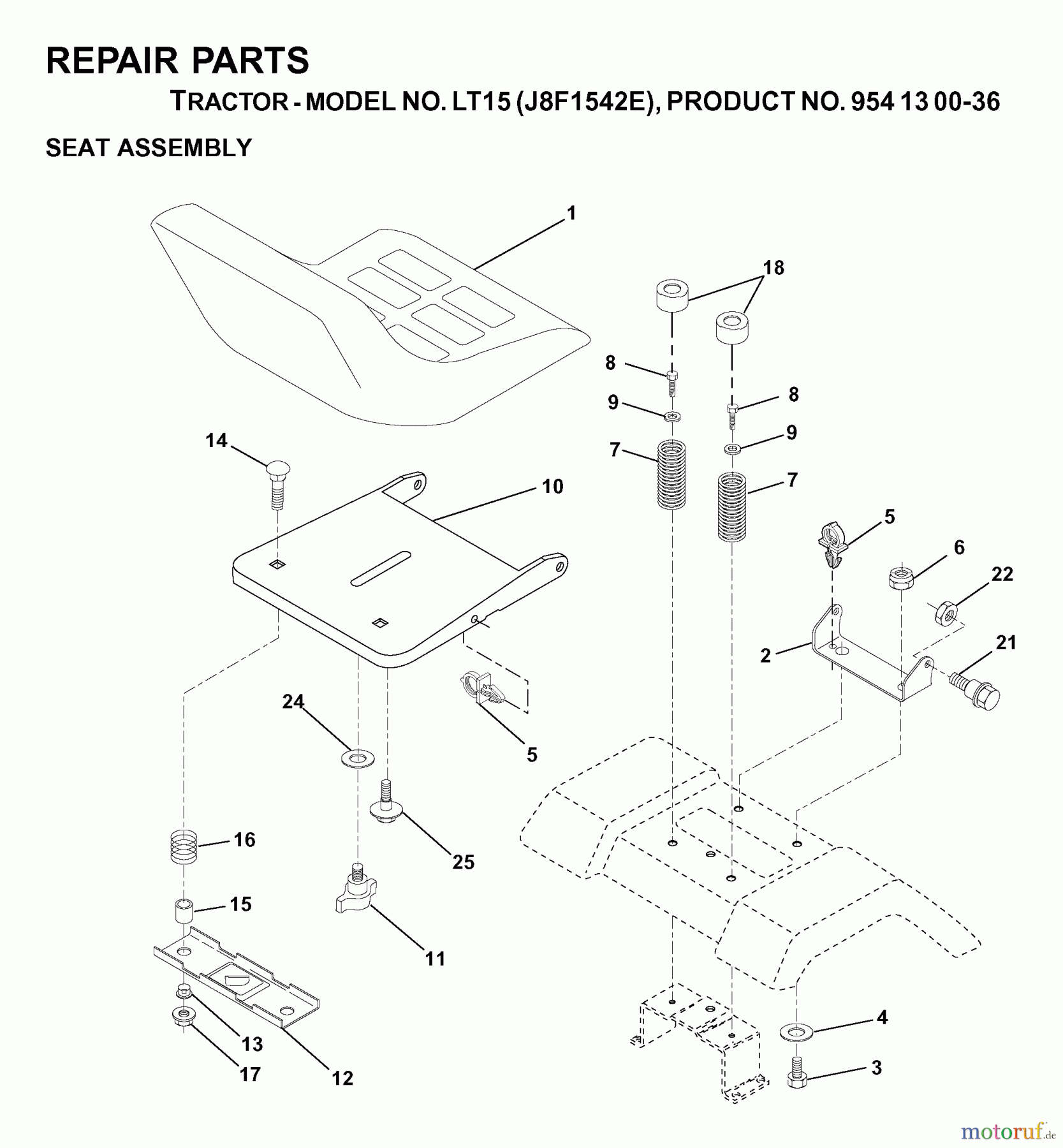 Jonsered Rasen und Garten Traktoren LT15 (J8F1542E, 954130036) - Jonsered Lawn & Garden Tractor (2000-03) SEAT
