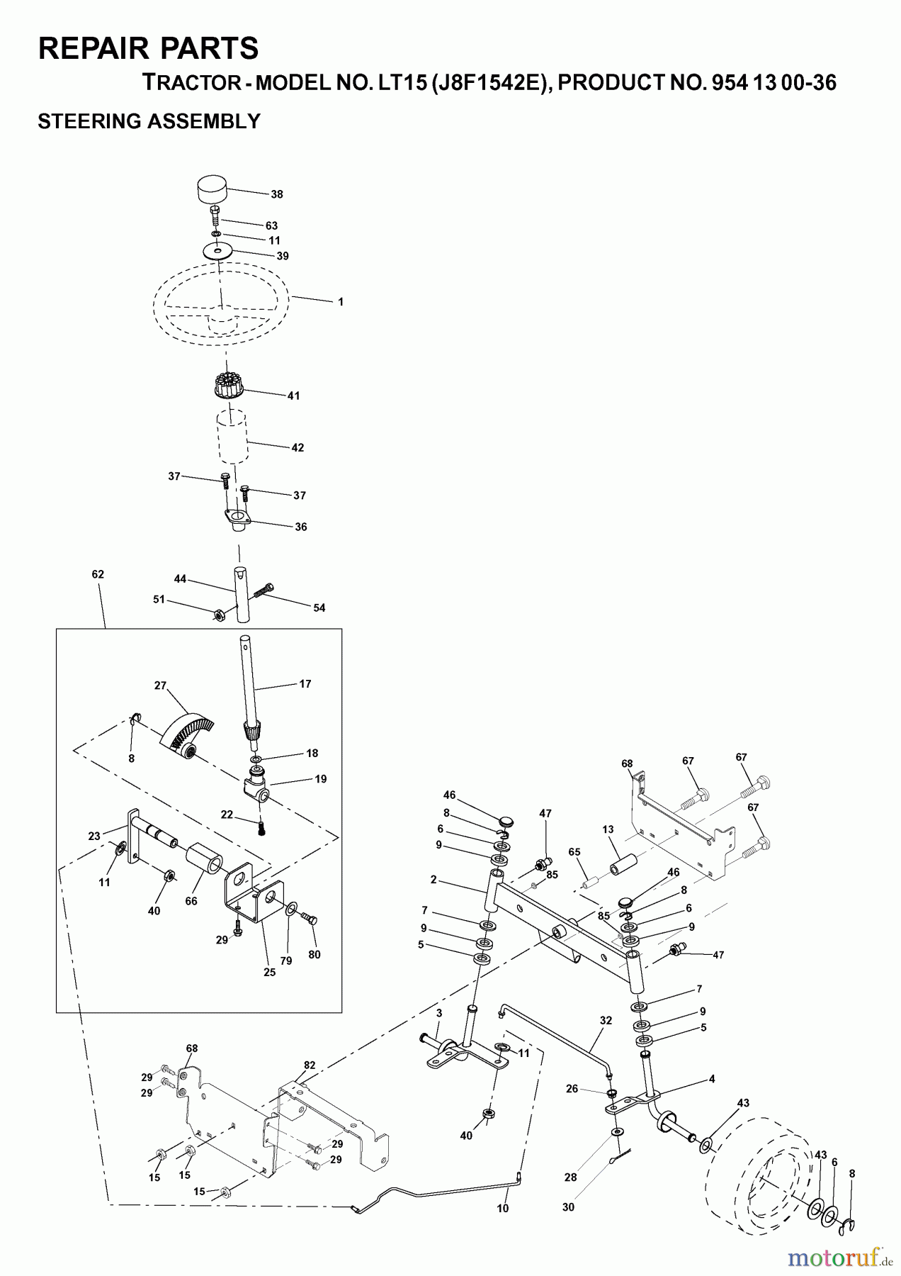 Jonsered Rasen und Garten Traktoren LT15 (J8F1542E, 954130036) - Jonsered Lawn & Garden Tractor (2000-03) STEERING