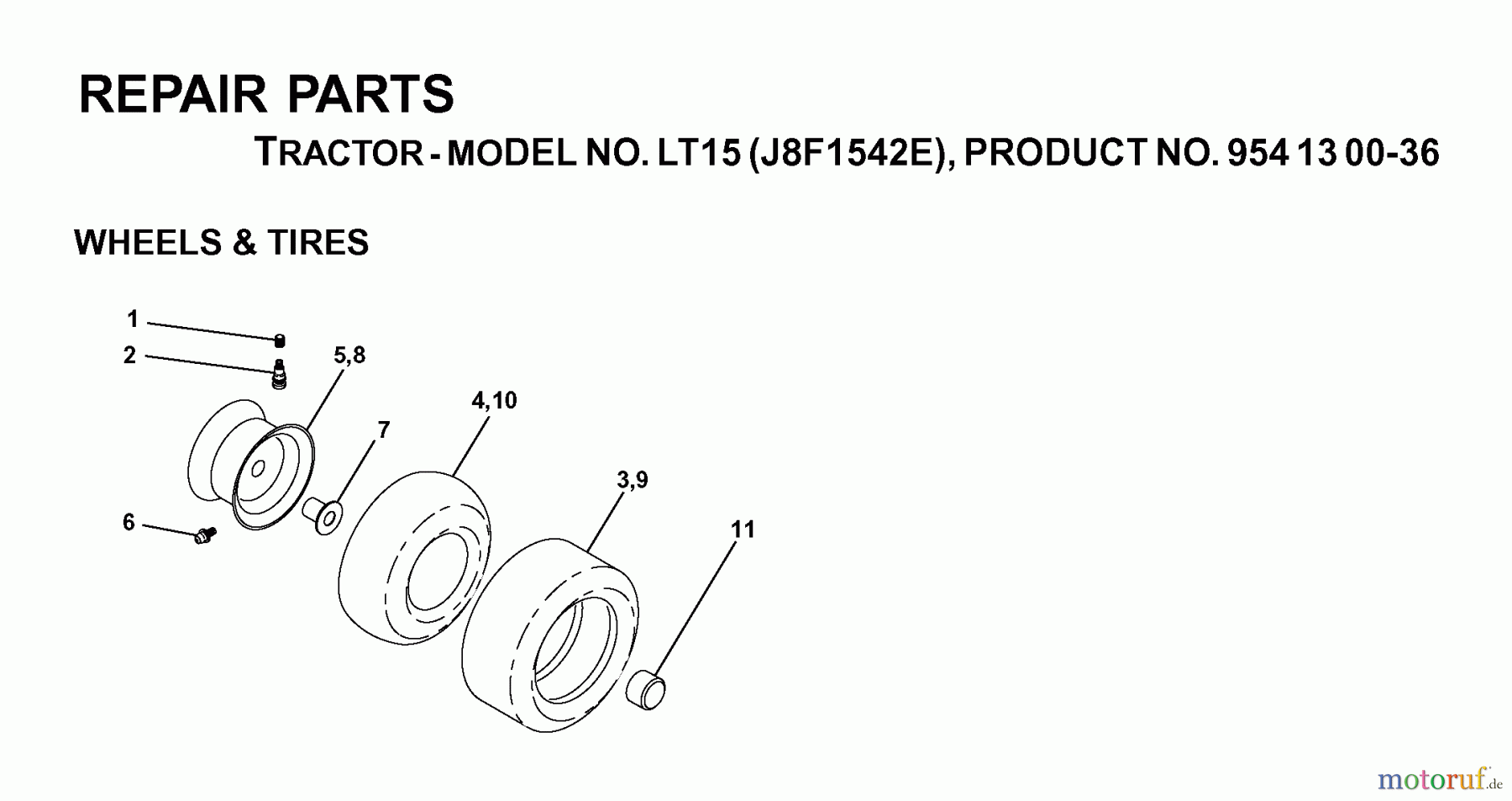 Jonsered Rasen und Garten Traktoren LT15 (J8F1542E, 954130036) - Jonsered Lawn & Garden Tractor (2000-03) WHEELS TIRES