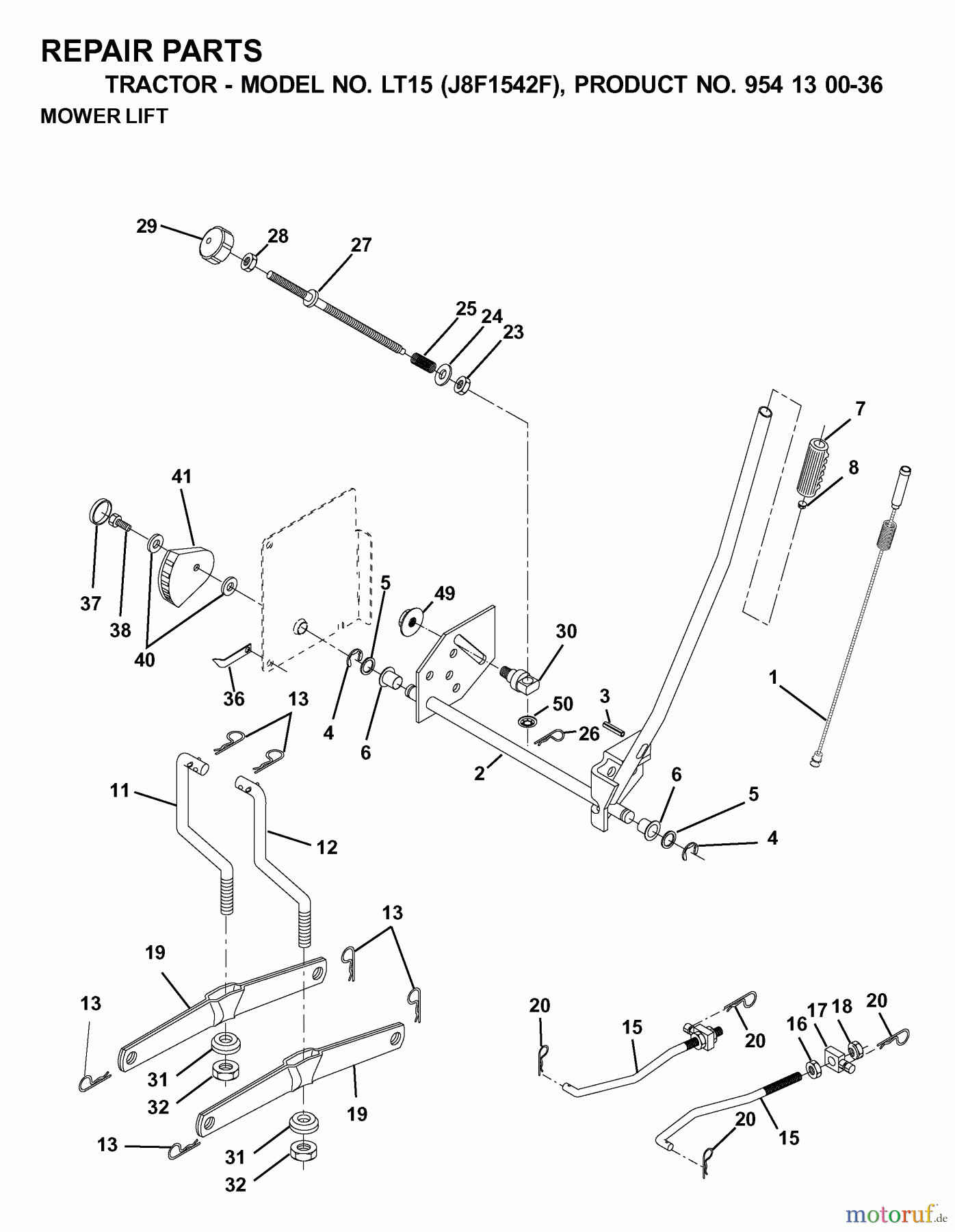 Jonsered Rasen und Garten Traktoren LT15 (J8F1542F, 954130036) - Jonsered Lawn & Garden Tractor (2000-04) MOWER LIFT / DECK LIFT