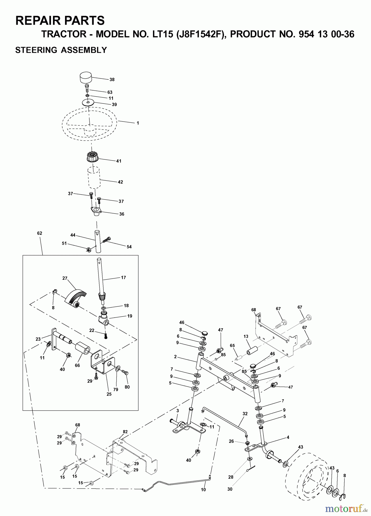 Jonsered Rasen und Garten Traktoren LT15 (J8F1542F, 954130036) - Jonsered Lawn & Garden Tractor (2000-04) STEERING