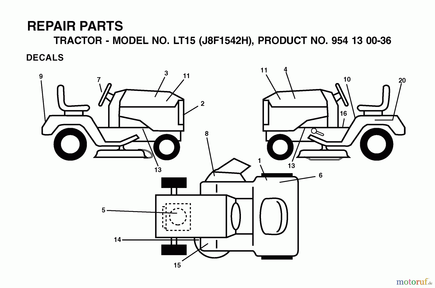 Jonsered Rasen  und Garten Traktoren LT15 (J8F1542H, 954130036) - Jonsered Lawn & Garden Tractor (2001-01) DECALS