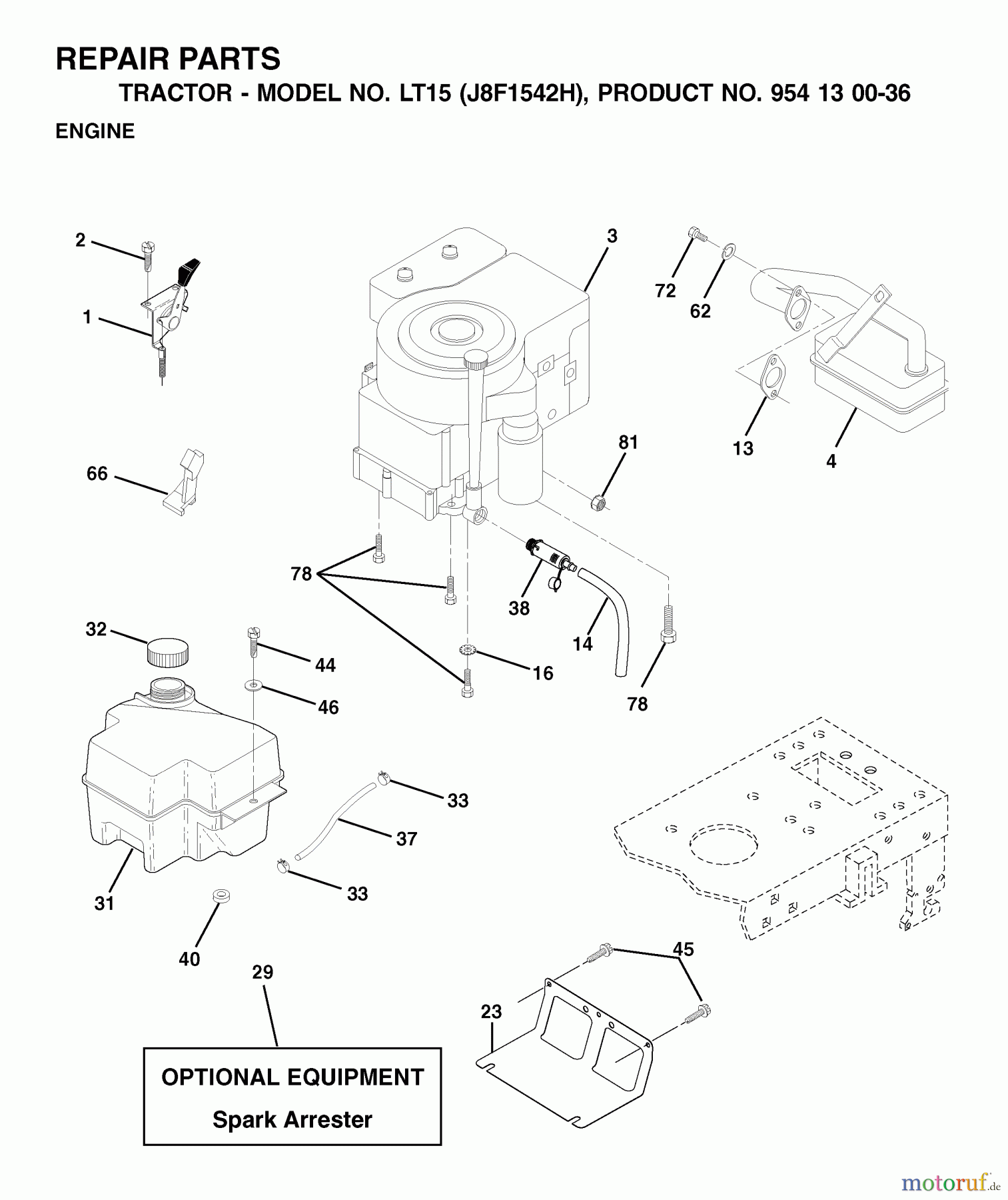  Jonsered Rasen  und Garten Traktoren LT15 (J8F1542H, 954130036) - Jonsered Lawn & Garden Tractor (2001-01) ENGINE