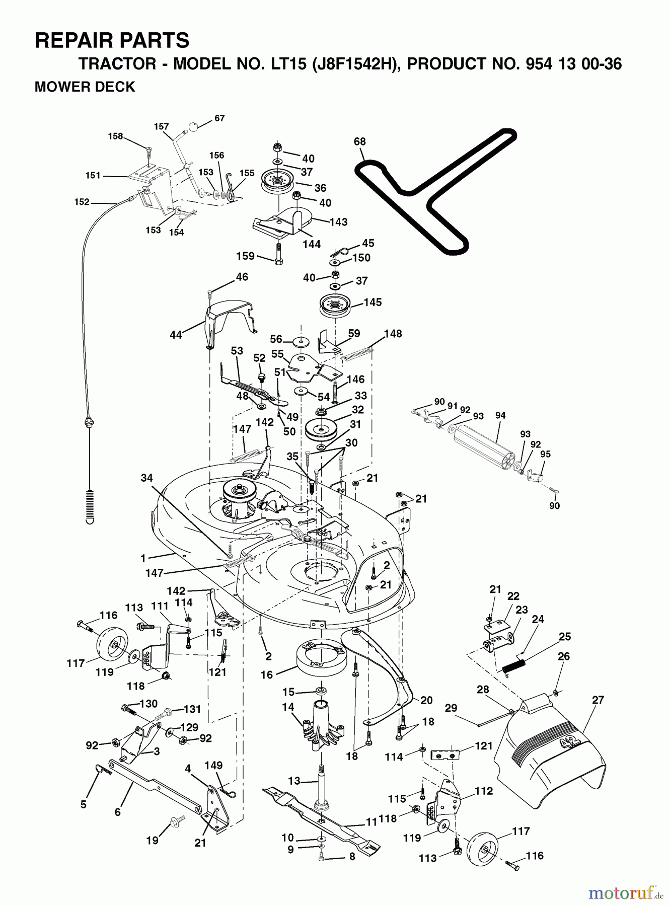  Jonsered Rasen  und Garten Traktoren LT15 (J8F1542H, 954130036) - Jonsered Lawn & Garden Tractor (2001-01) MOWER DECK / CUTTING DECK