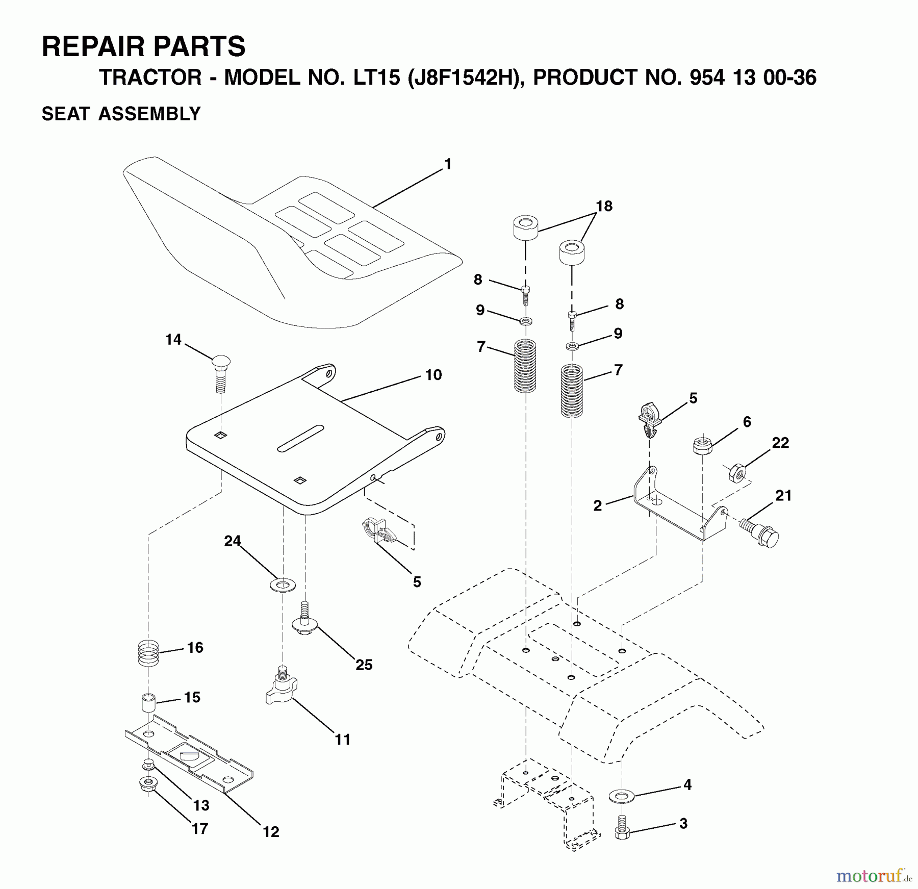 Jonsered Rasen und Garten Traktoren LT15 (J8F1542H, 954130036) - Jonsered Lawn & Garden Tractor (2001-01) SEAT