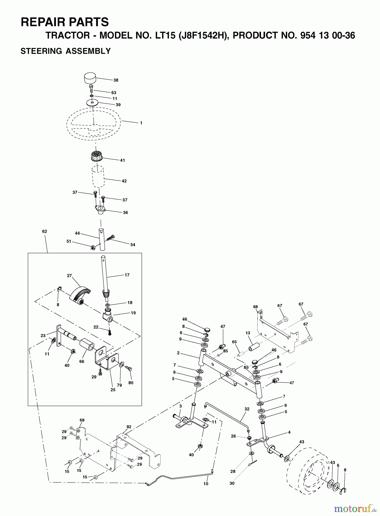  Jonsered Rasen  und Garten Traktoren LT15 (J8F1542H, 954130036) - Jonsered Lawn & Garden Tractor (2001-01) STEERING