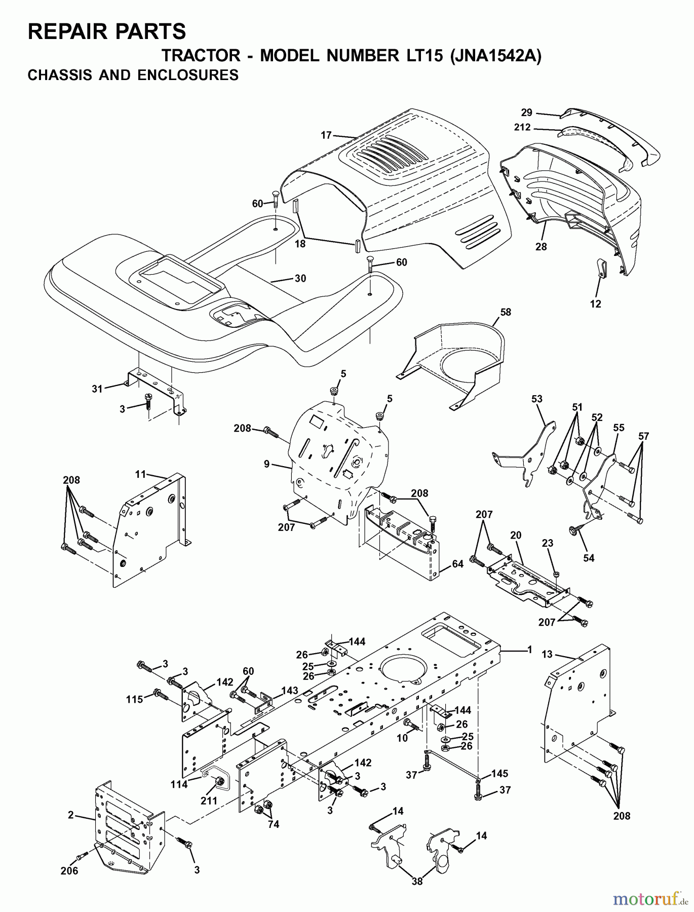 Jonsered Rasen und Garten Traktoren LT15 (JNA1542A) - Jonsered Lawn & Garden Tractor (2001-05) CHASSIS ENCLOSURES