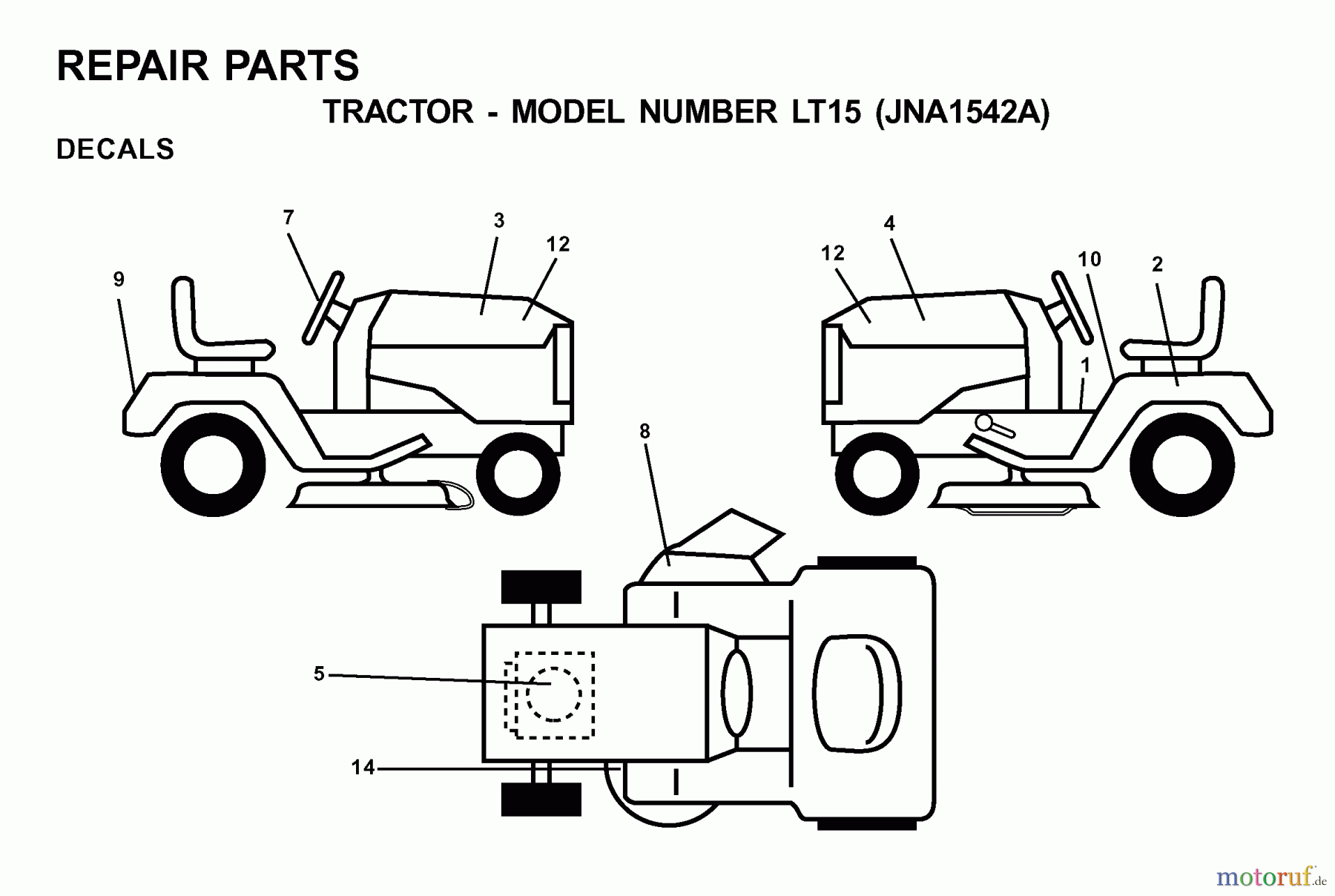  Jonsered Rasen  und Garten Traktoren LT15 (JNA1542A) - Jonsered Lawn & Garden Tractor (2001-05) DECALS