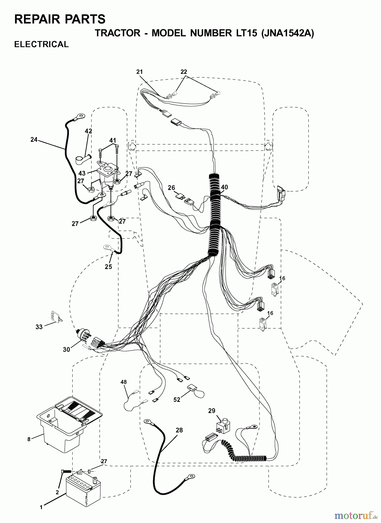  Jonsered Rasen  und Garten Traktoren LT15 (JNA1542A) - Jonsered Lawn & Garden Tractor (2001-05) ELECTRICAL