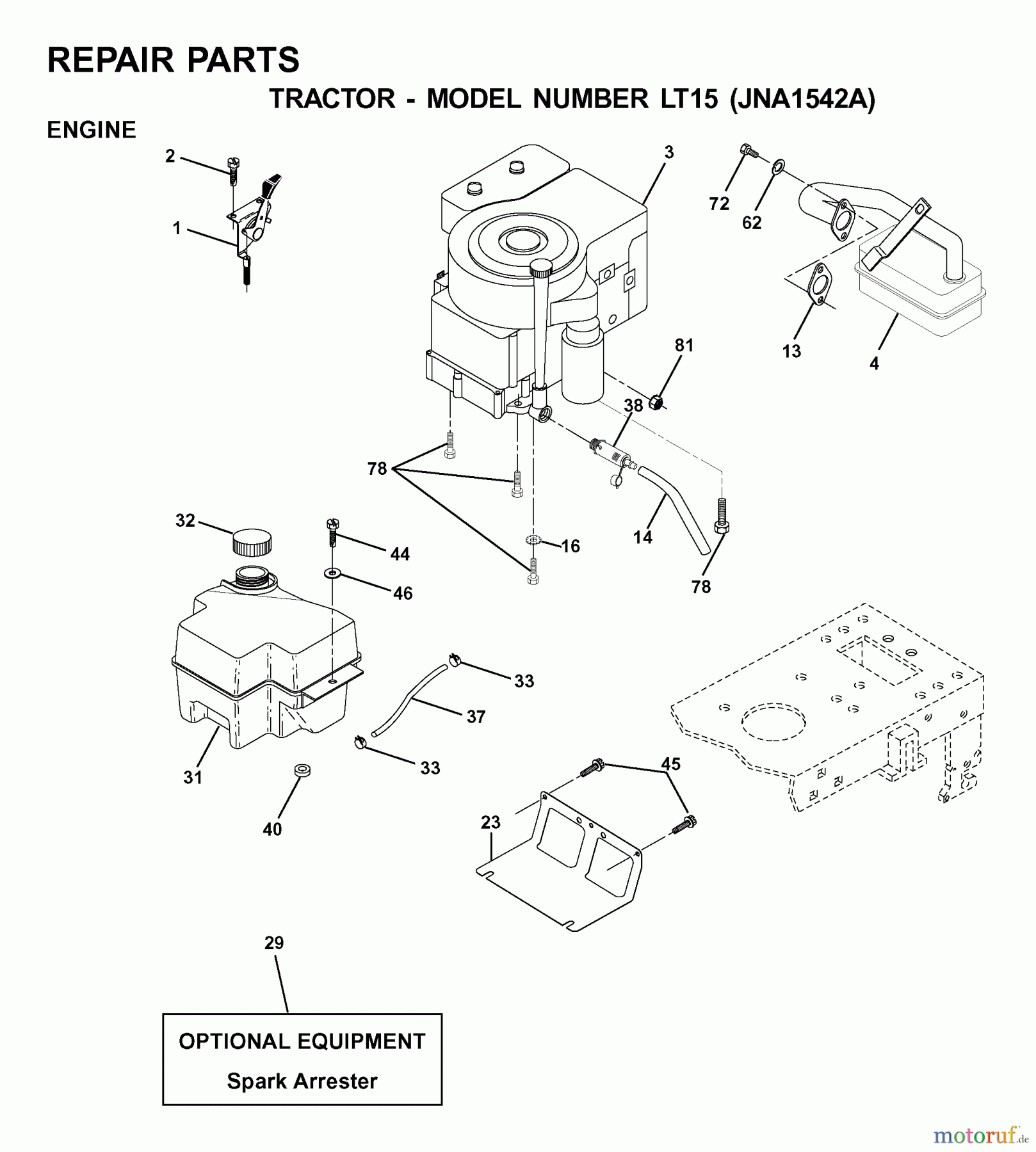  Jonsered Rasen  und Garten Traktoren LT15 (JNA1542A) - Jonsered Lawn & Garden Tractor (2001-05) ENGINE CUTTING EQUIPMENT