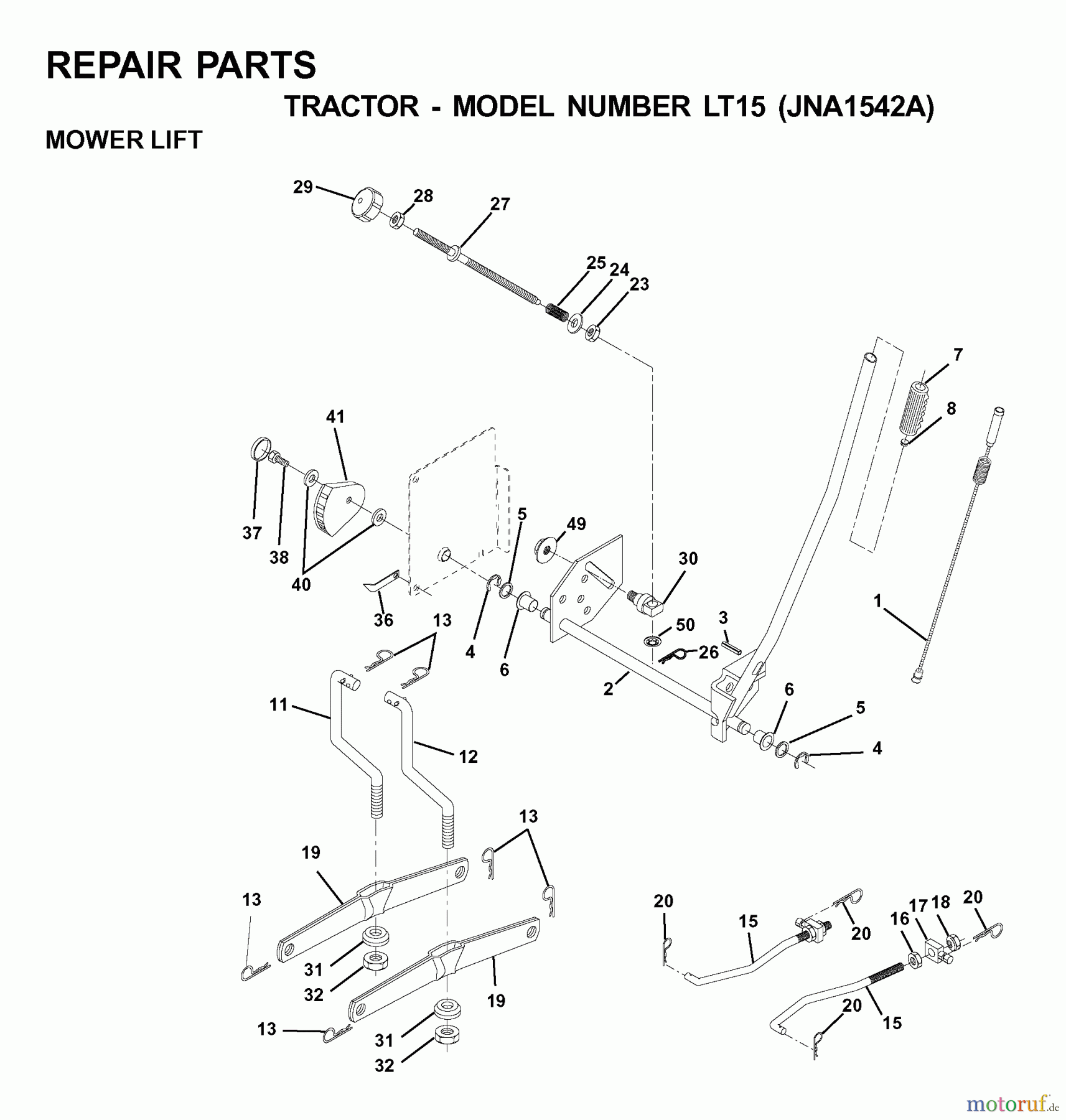  Jonsered Rasen  und Garten Traktoren LT15 (JNA1542A) - Jonsered Lawn & Garden Tractor (2001-05) MOWER LIFT / DECK LIFT