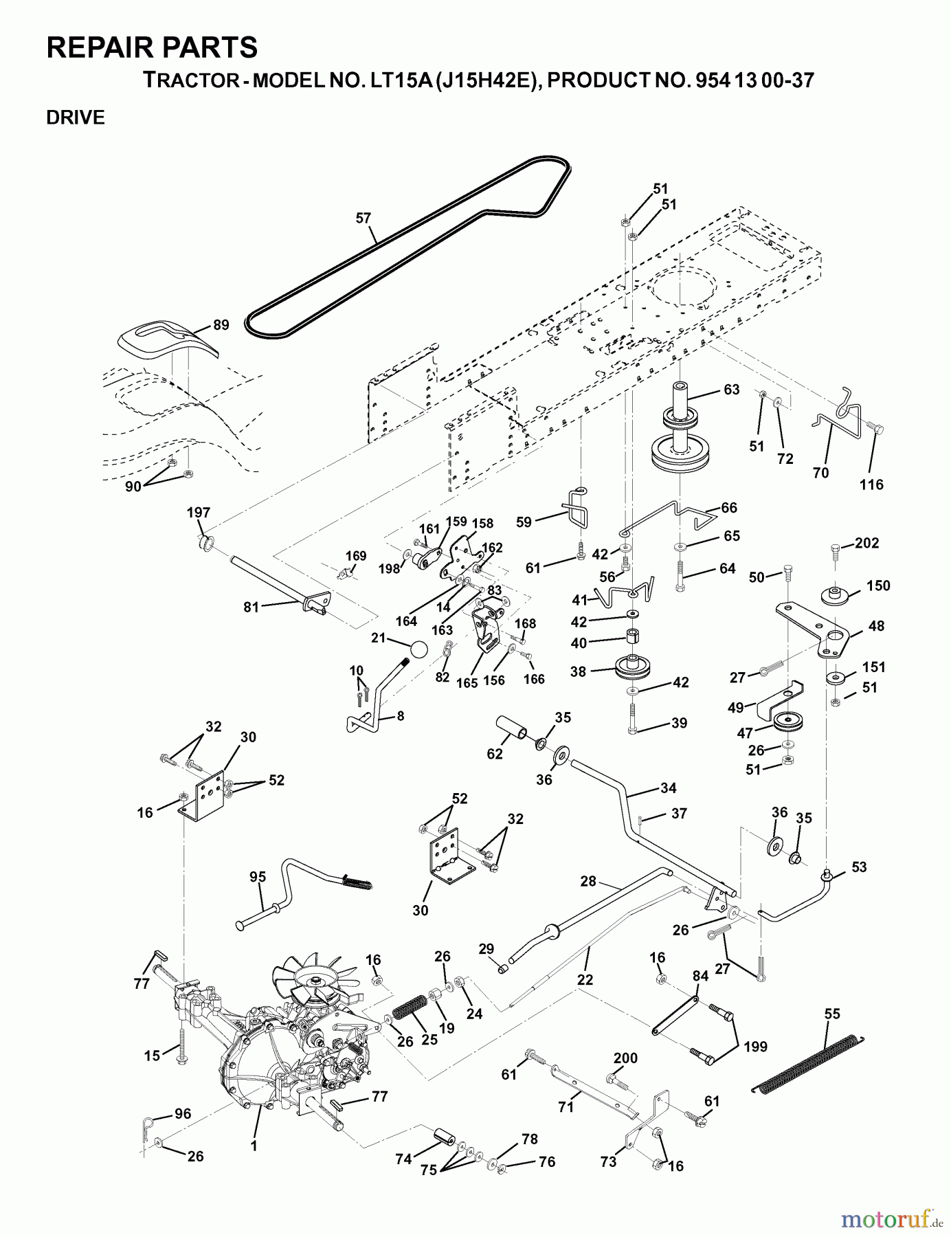 Jonsered Rasen und Garten Traktoren LT15A (J15H42E, 954130037) - Jonsered Lawn & Garden Tractor (2000-02) DRIVE