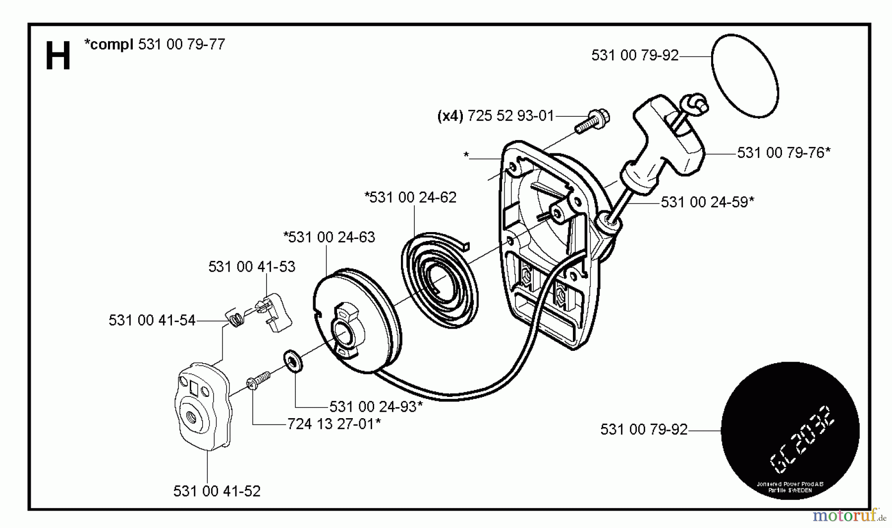 Jonsered Motorsensen, Trimmer GC2032 - Jonsered String/Brush Trimmer (2004-10) STARTER
