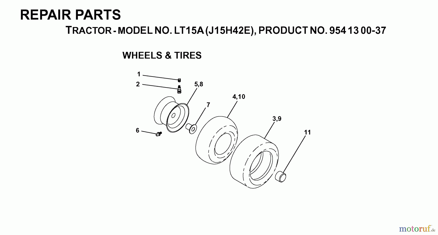 Jonsered Rasen und Garten Traktoren LT15A (J15H42E, 954130037) - Jonsered Lawn & Garden Tractor (2000-02) WHEELS TIRES