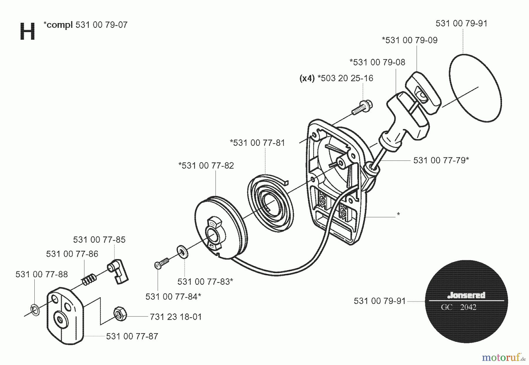 Jonsered Motorsensen, Trimmer GC2052 - Jonsered String/Brush Trimmer (2008-03) STARTER