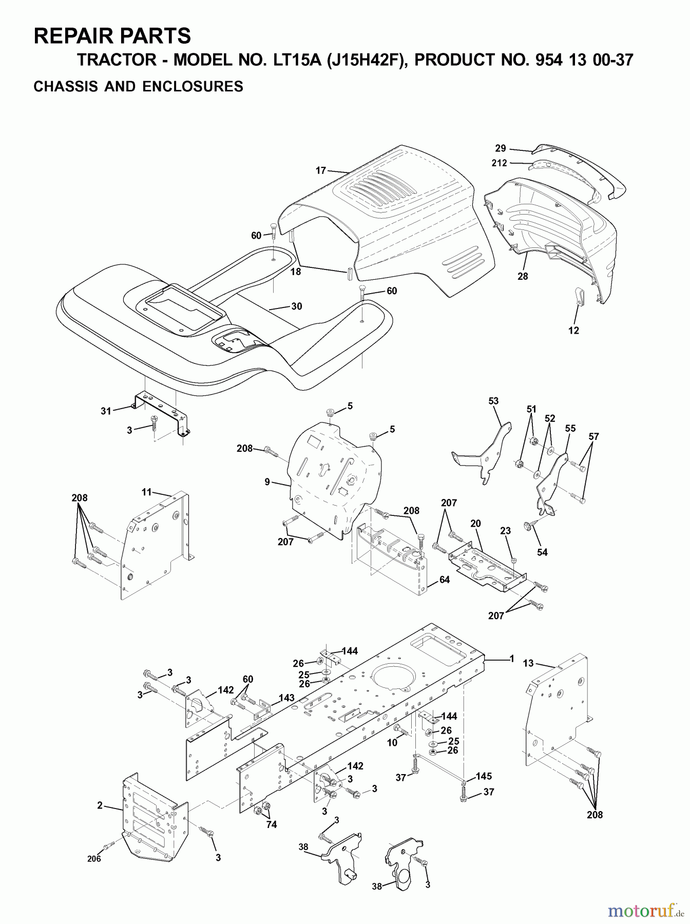 Jonsered Rasen und Garten Traktoren LT15A (J15H42F, 954130037) - Jonsered Lawn & Garden Tractor (2000-04) CHASSIS ENCLOSURES