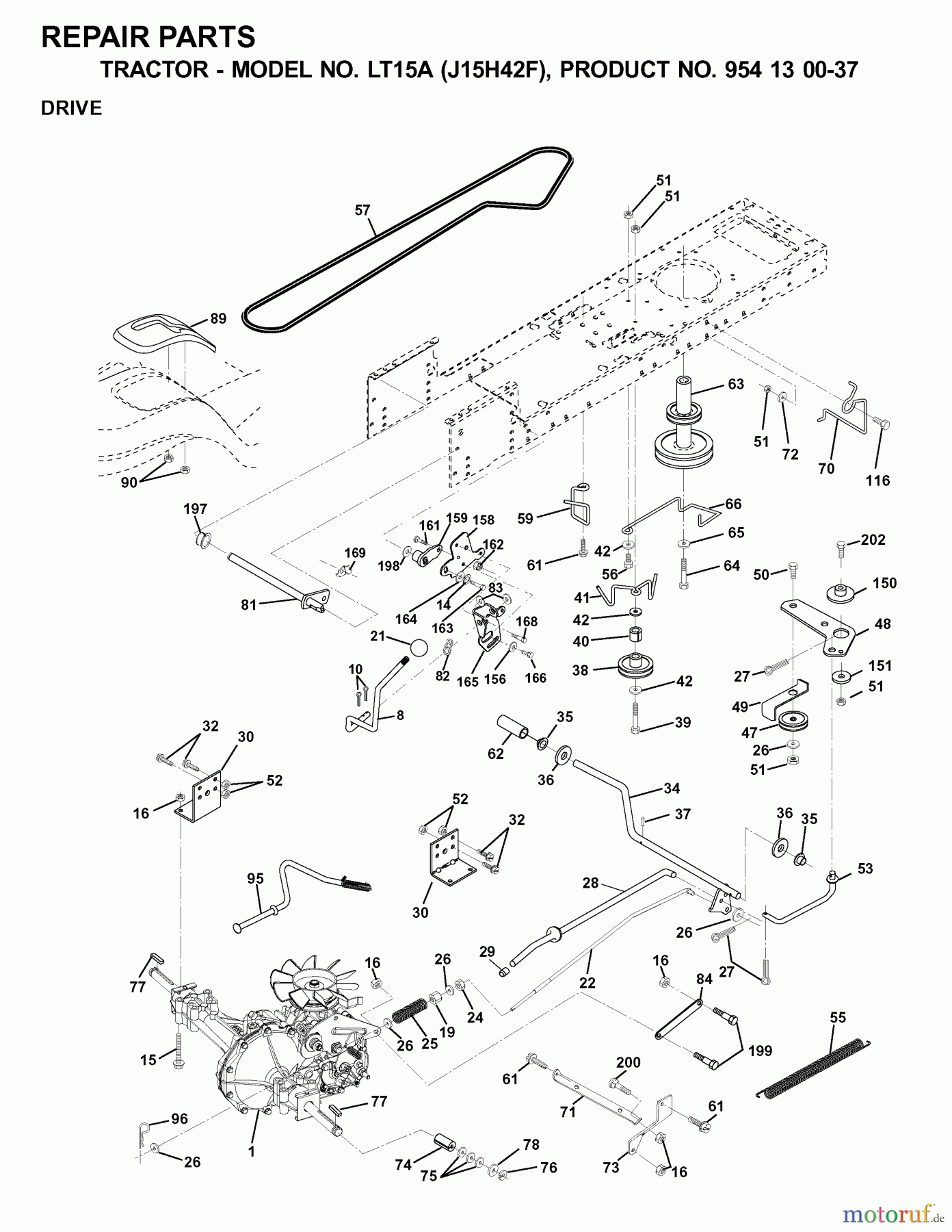 Jonsered Rasen und Garten Traktoren LT15A (J15H42F, 954130037) - Jonsered Lawn & Garden Tractor (2000-04) DRIVE