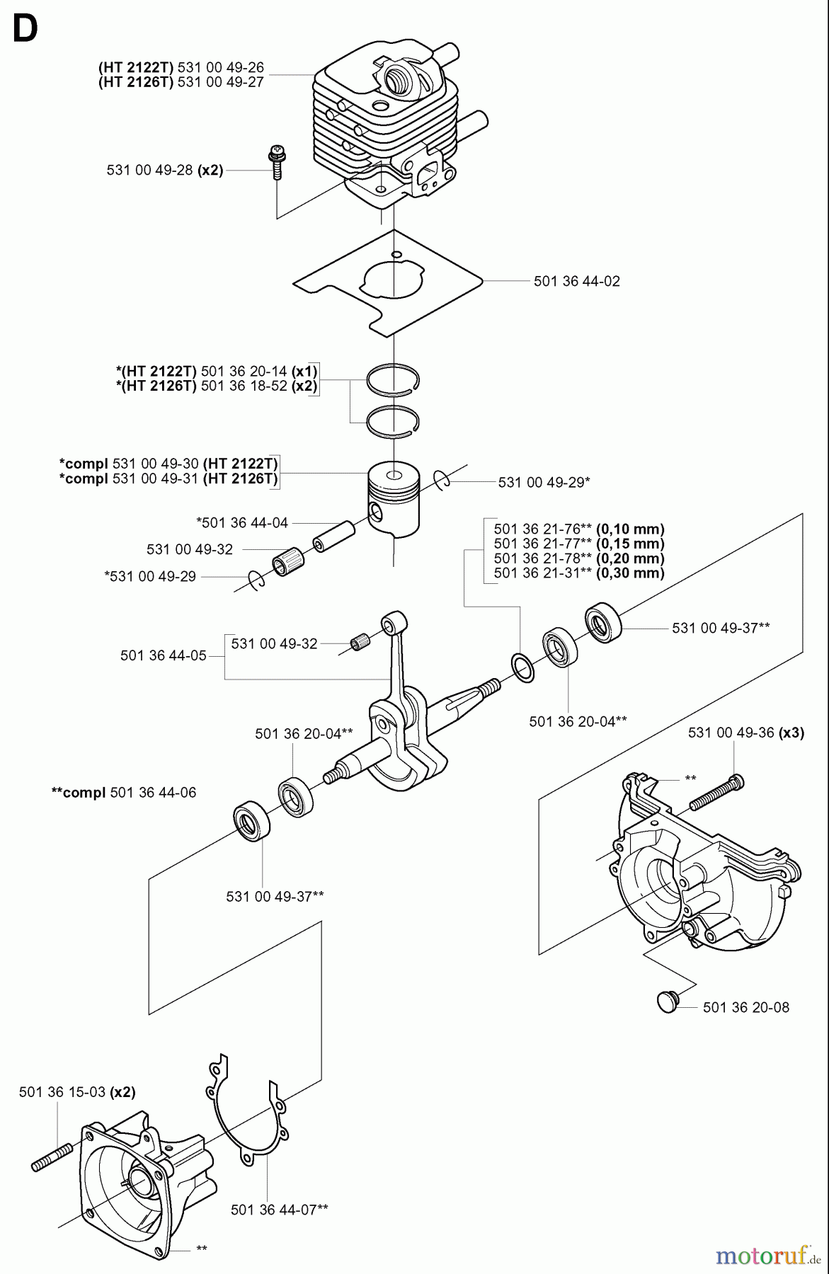 Jonsered Heckenscheren HT2126T - Jonsered Hedge Trimmer (2003-05) PISTON CRANKSHAFT