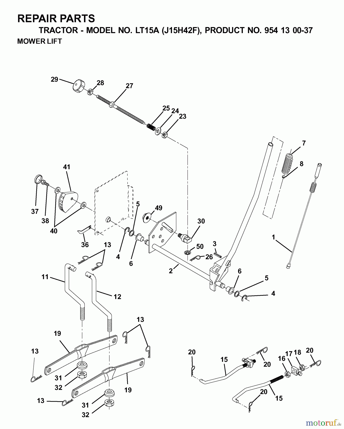  Jonsered Rasen  und Garten Traktoren LT15A (J15H42F, 954130037) - Jonsered Lawn & Garden Tractor (2000-04) MOWER LIFT / DECK LIFT