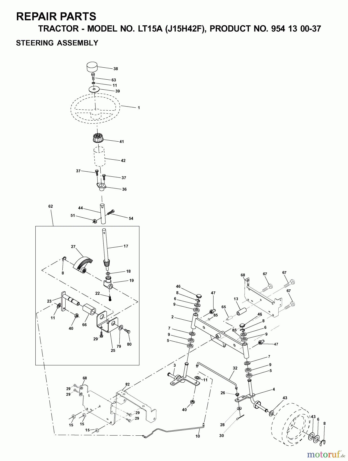 Jonsered Rasen und Garten Traktoren LT15A (J15H42F, 954130037) - Jonsered Lawn & Garden Tractor (2000-04) STEERING