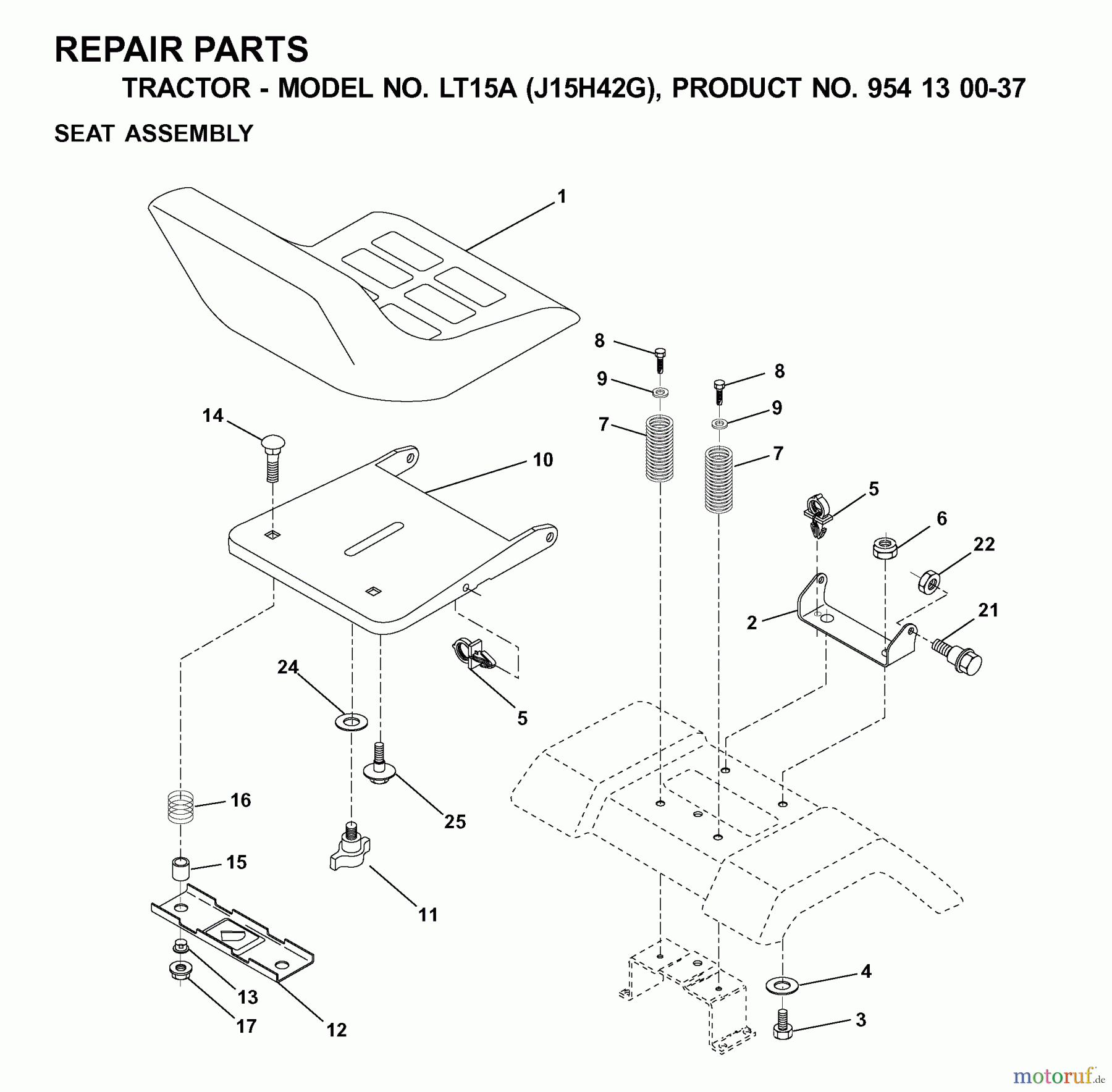  Jonsered Rasen  und Garten Traktoren LT15A (J15H42G, 954130037) - Jonsered Lawn & Garden Tractor (2000-04) SEAT