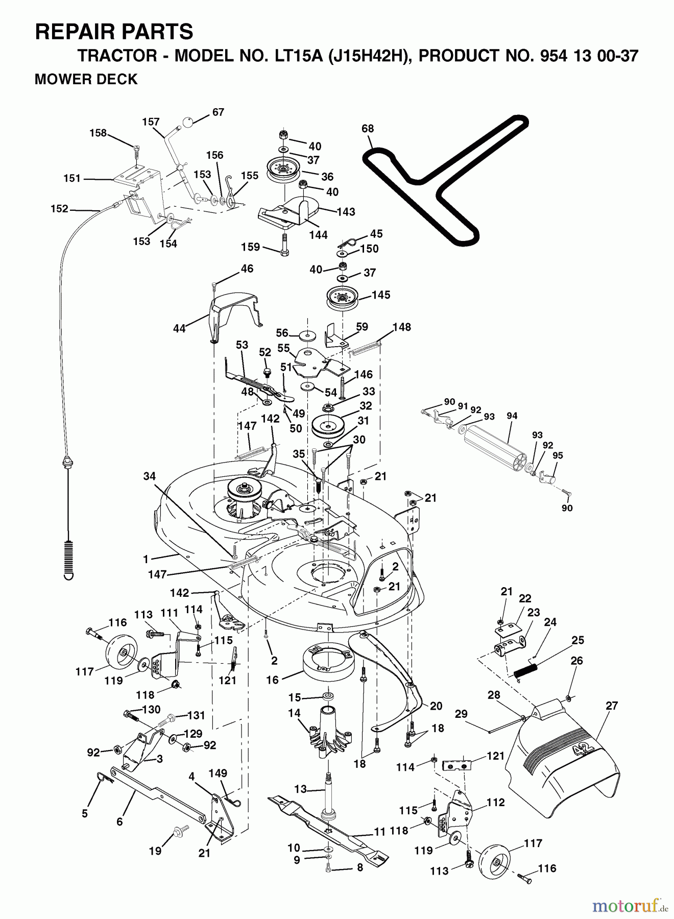 Jonsered Rasen und Garten Traktoren LT15A (J15H42H, 954130037) - Jonsered Lawn & Garden Tractor (2001-01) MOWER DECK / CUTTING DECK