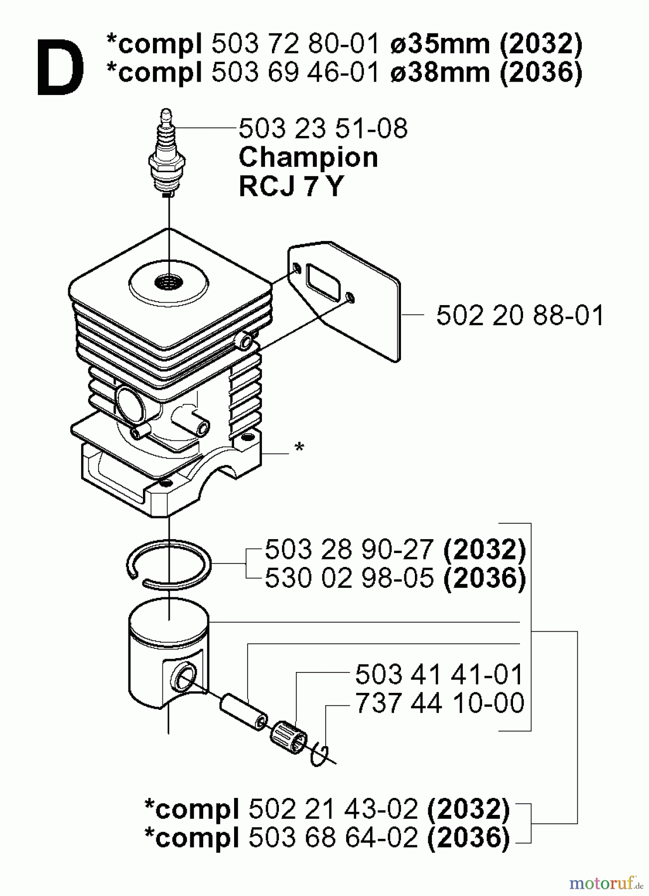 Jonsered Motorsensen, Trimmer GR2036 - Jonsered String/Brush Trimmer (2000-10) CYLINDER PISTON