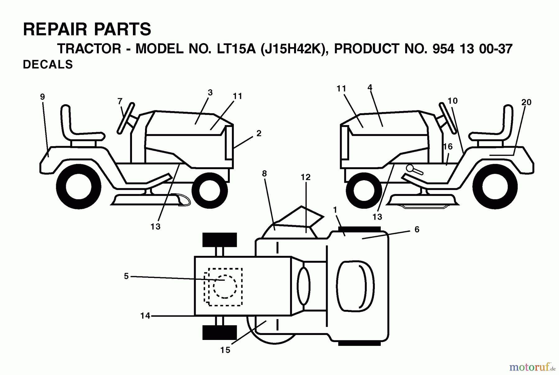 Jonsered Rasen und Garten Traktoren LT15A (J15H42K, 954130037) - Jonsered Lawn & Garden Tractor (2001-09) DECALS