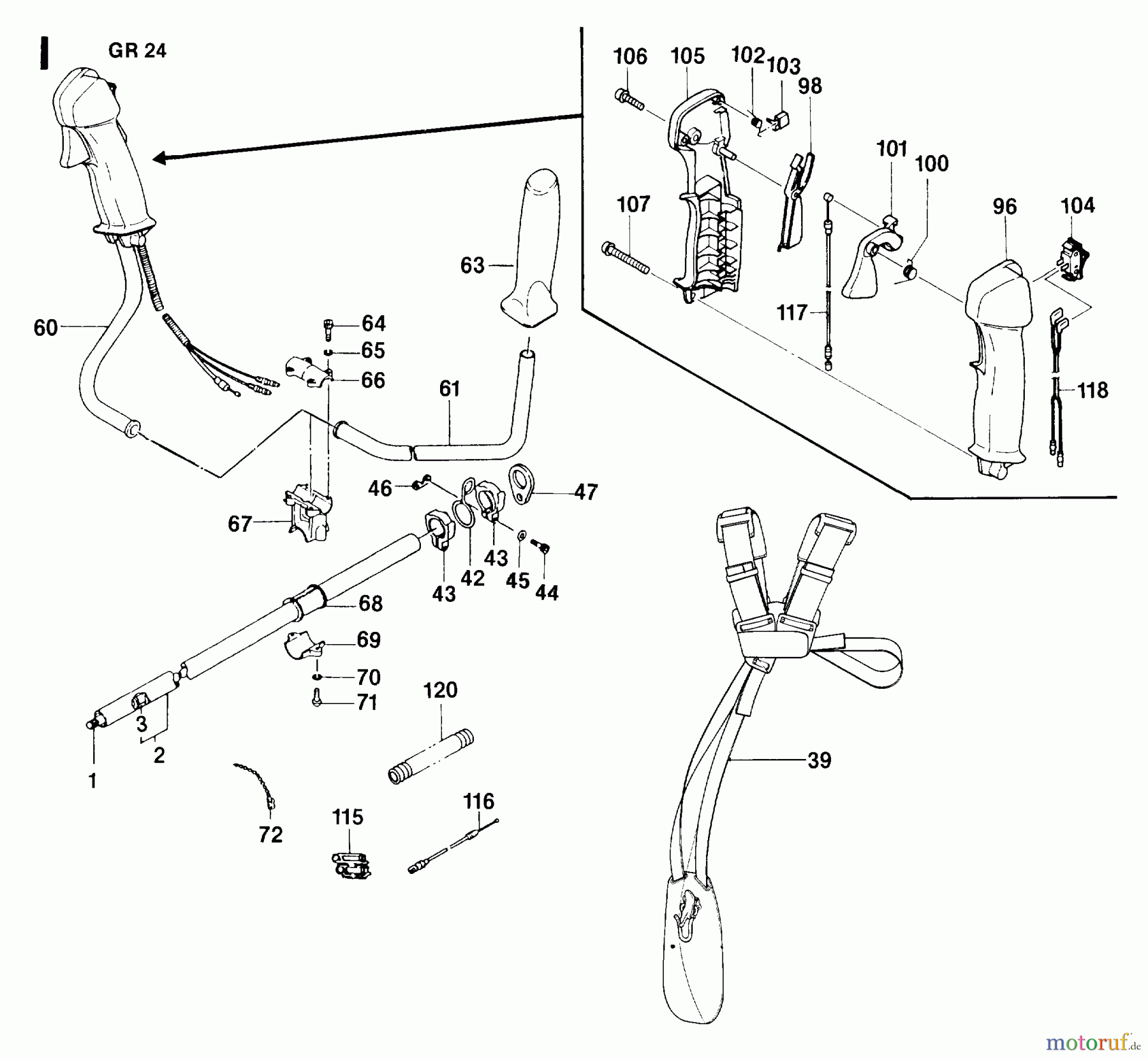 Jonsered Motorsensen, Trimmer GR24 - Jonsered String/Brush Trimmer (1993-02) HANDLE CONTROLS