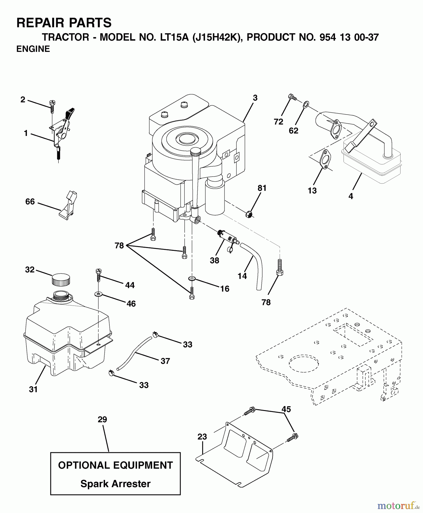 Jonsered Rasen und Garten Traktoren LT15A (J15H42K, 954130037) - Jonsered Lawn & Garden Tractor (2001-09) ENGINE CUTTING EQUIPMENT