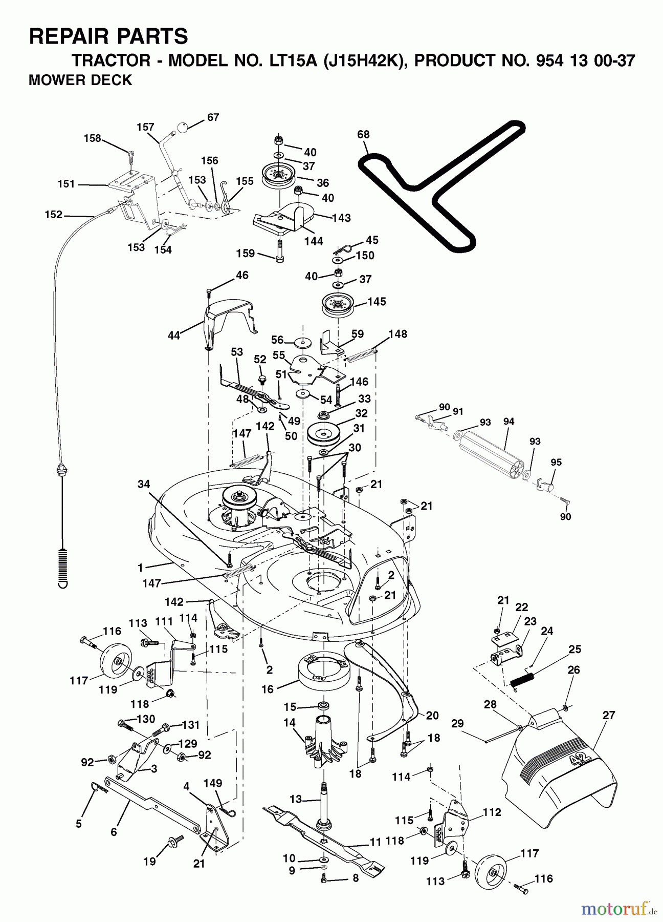  Jonsered Rasen  und Garten Traktoren LT15A (J15H42K, 954130037) - Jonsered Lawn & Garden Tractor (2001-09) MOWER DECK / CUTTING DECK