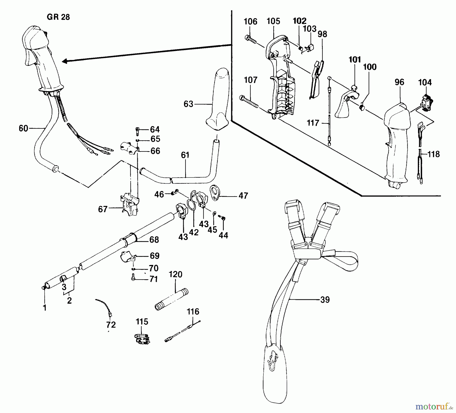 Jonsered Motorsensen, Trimmer GR28L - Jonsered String/Brush Trimmer (1993-02) HANDLE CONTROLS