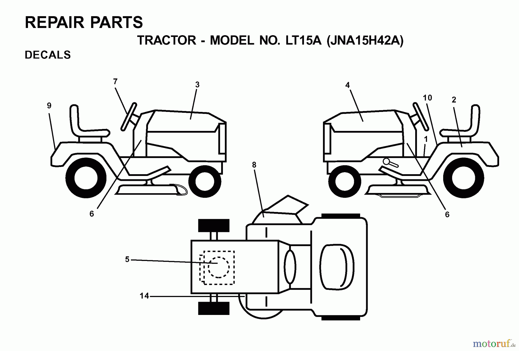  Jonsered Rasen  und Garten Traktoren LT15A (JNA15H42A) - Jonsered Lawn & Garden Tractor (2001-05) DECALS