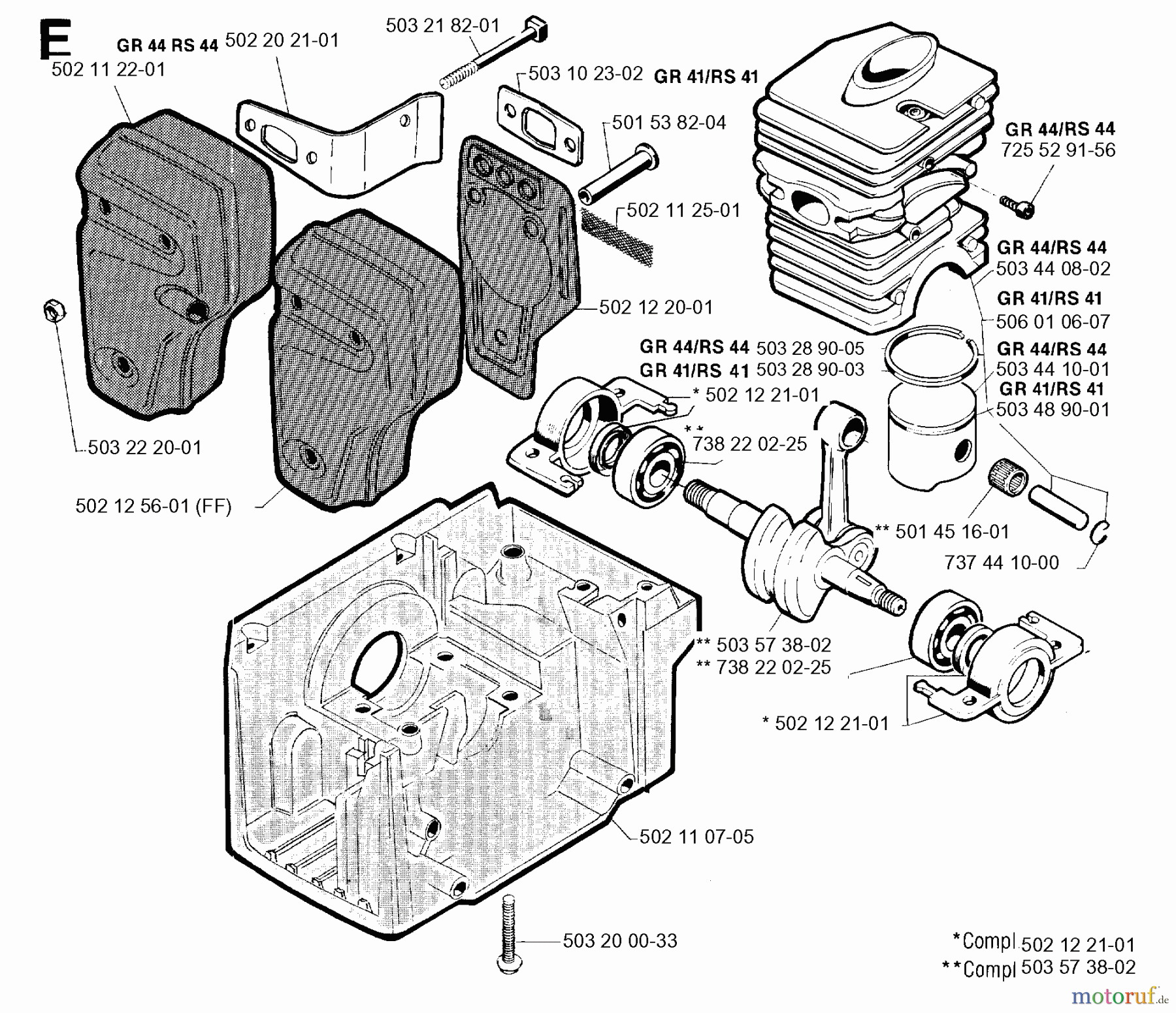 Jonsered Motorsensen, Trimmer GR44 - Jonsered String/Brush Trimmer (1992-09) CYLINDER CRANKCASE