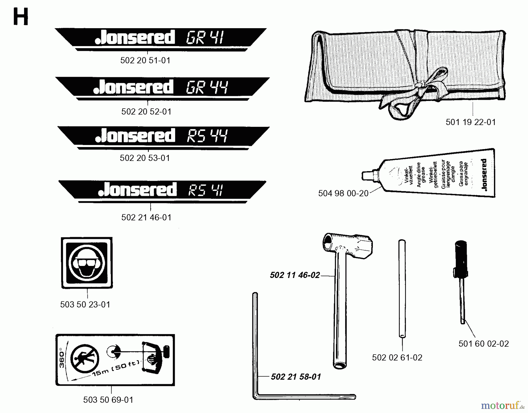 Jonsered Motorsensen, Trimmer GR41 - Jonsered String/Brush Trimmer (1993-05) ACCESSORIES #1