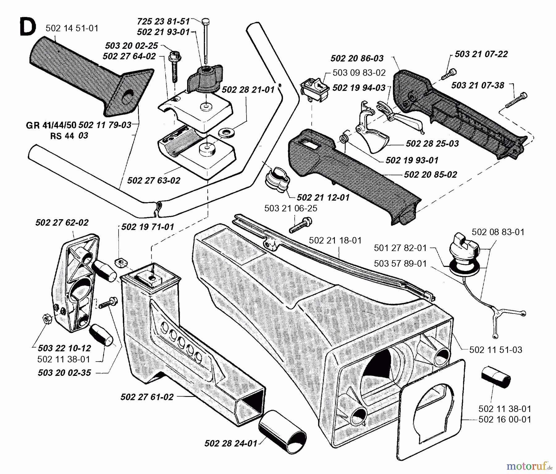 Jonsered Motorsensen, Trimmer GR50 - Jonsered String/Brush Trimmer (1994-03) HANDLE CONTROLS