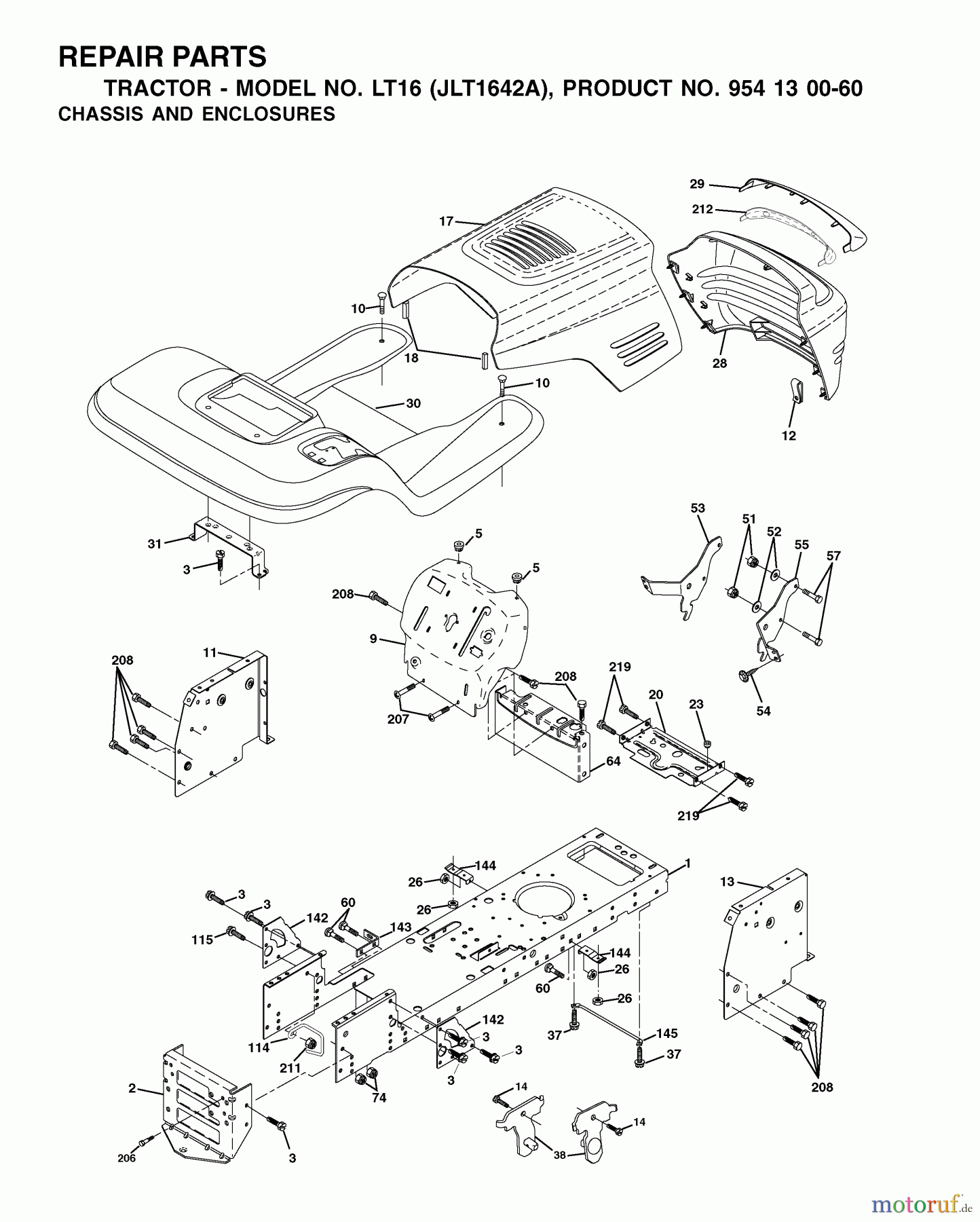 Jonsered Rasen  und Garten Traktoren LT16 (JLT1642A, 954130060) - Jonsered Lawn & Garden Tractor (2002-06) CHASSIS ENCLOSURES
