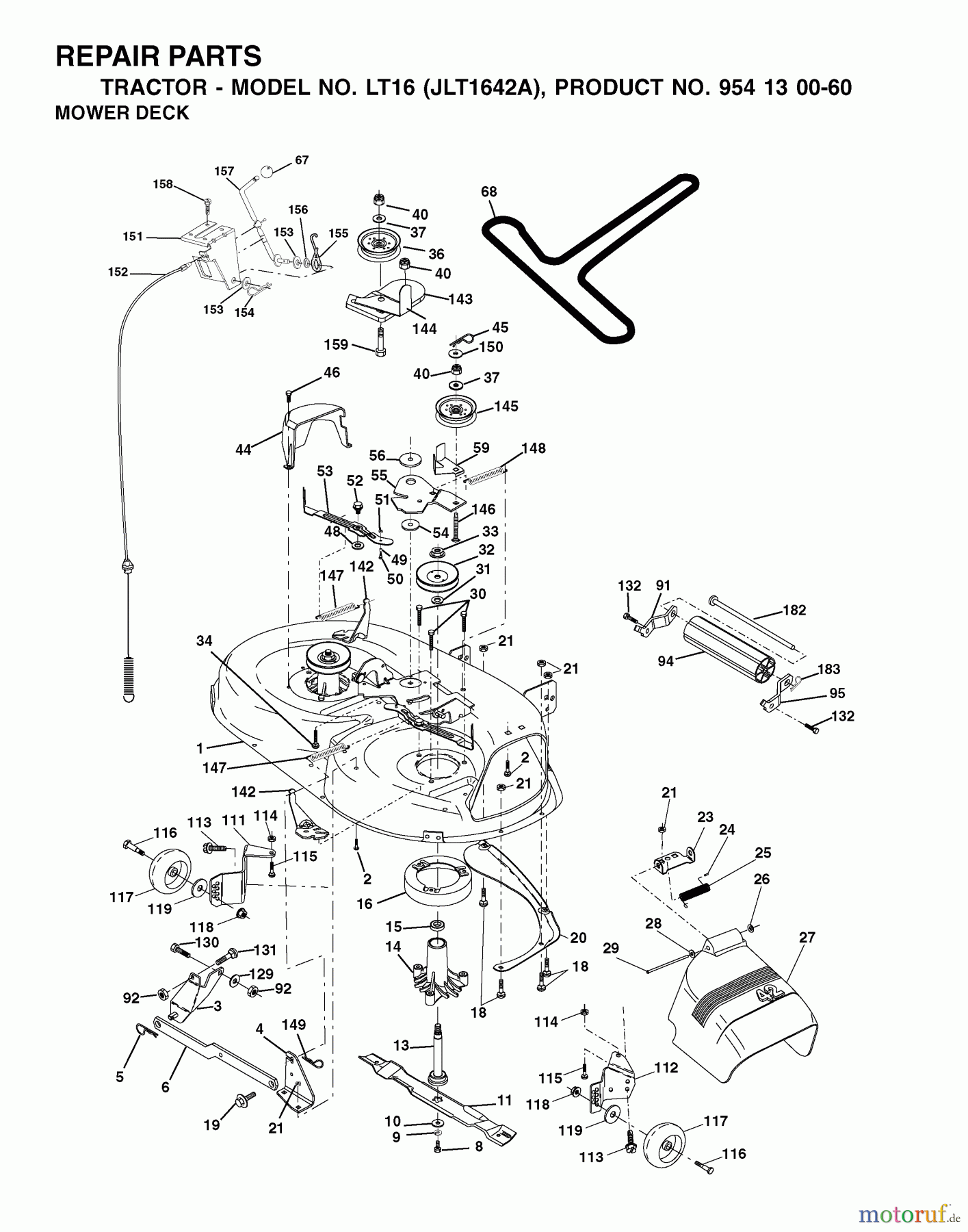  Jonsered Rasen  und Garten Traktoren LT16 (JLT1642A, 954130060) - Jonsered Lawn & Garden Tractor (2002-06) MOWER DECK / CUTTING DECK