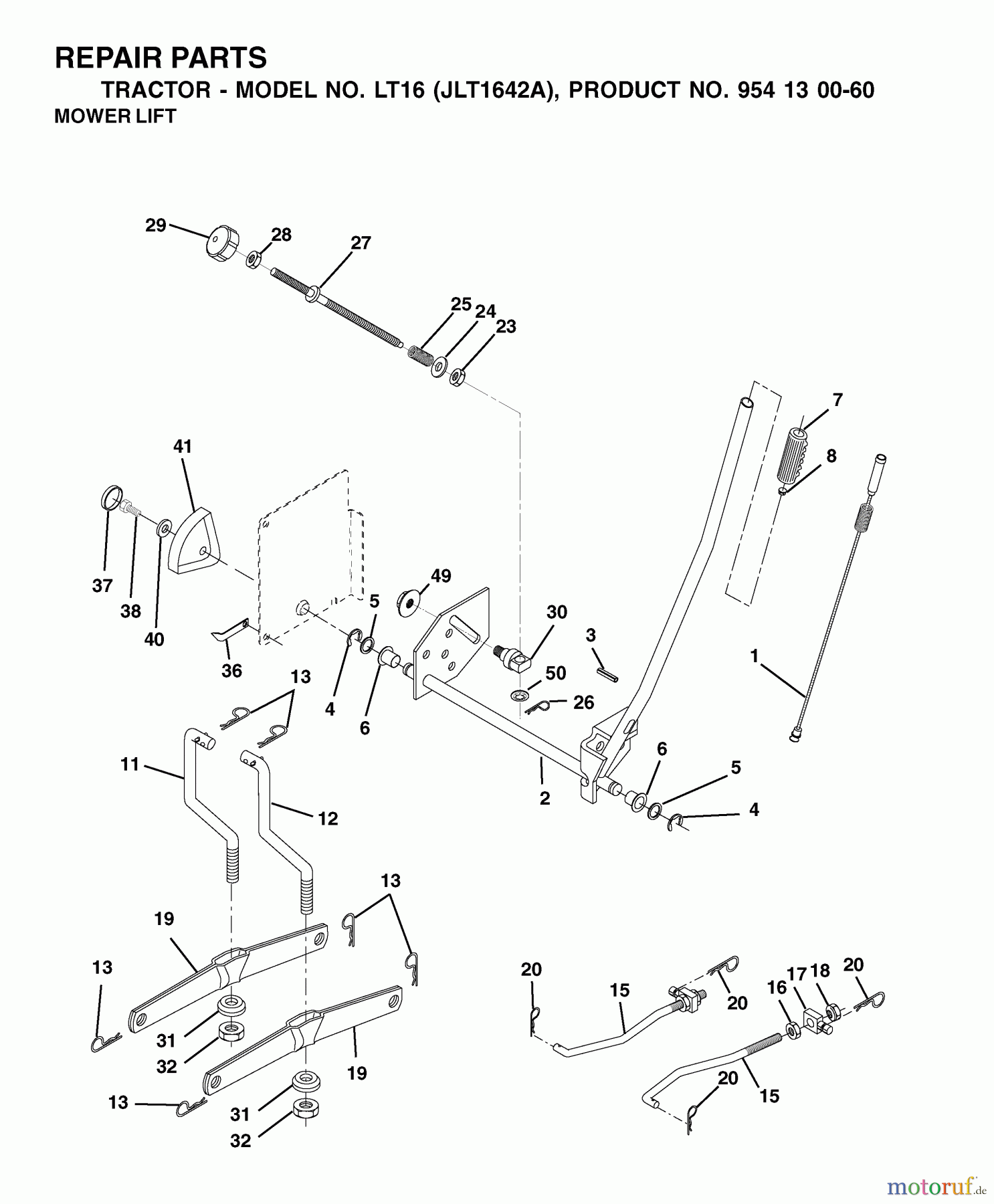  Jonsered Rasen  und Garten Traktoren LT16 (JLT1642A, 954130060) - Jonsered Lawn & Garden Tractor (2002-06) MOWER LIFT / DECK LIFT