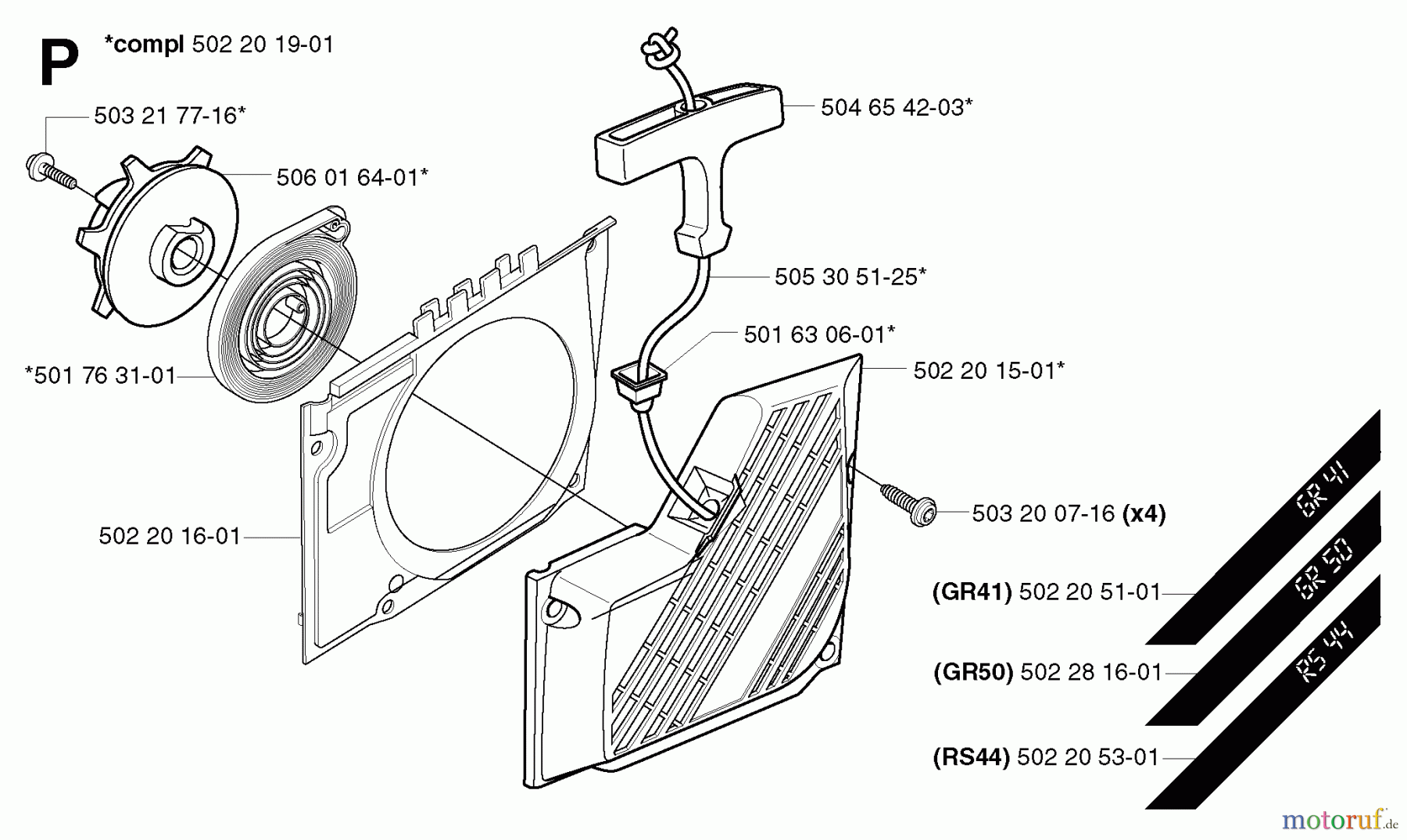 Jonsered Motorsensen, Trimmer GR50 - Jonsered String/Brush Trimmer (2002-08) STARTER