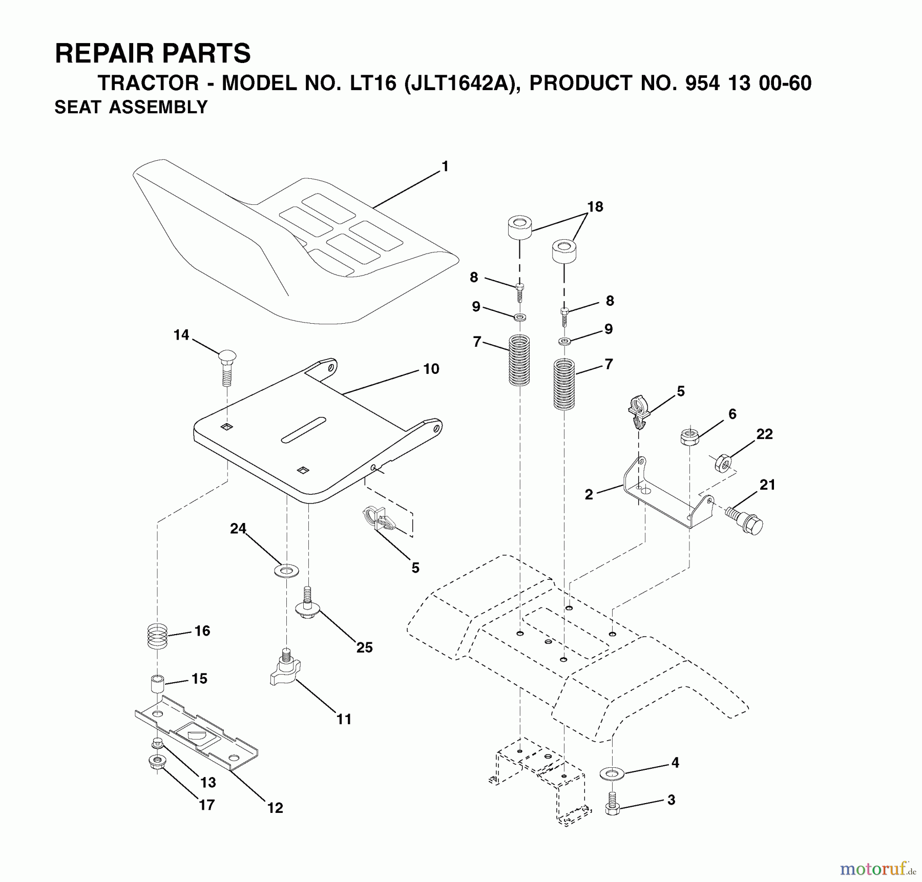 Jonsered Rasen und Garten Traktoren LT16 (JLT1642A, 954130060) - Jonsered Lawn & Garden Tractor (2002-06) SEAT