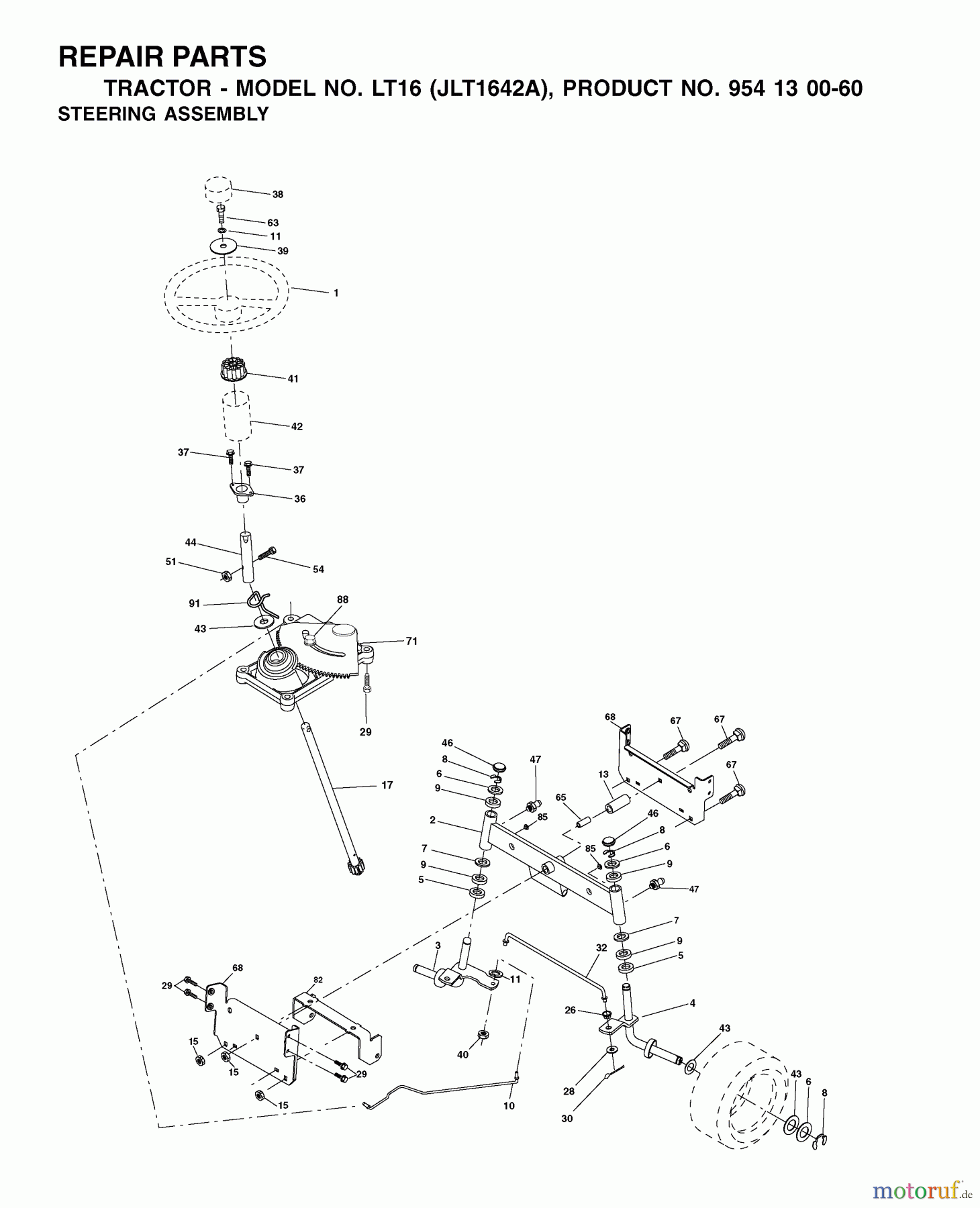  Jonsered Rasen  und Garten Traktoren LT16 (JLT1642A, 954130060) - Jonsered Lawn & Garden Tractor (2002-06) STEERING
