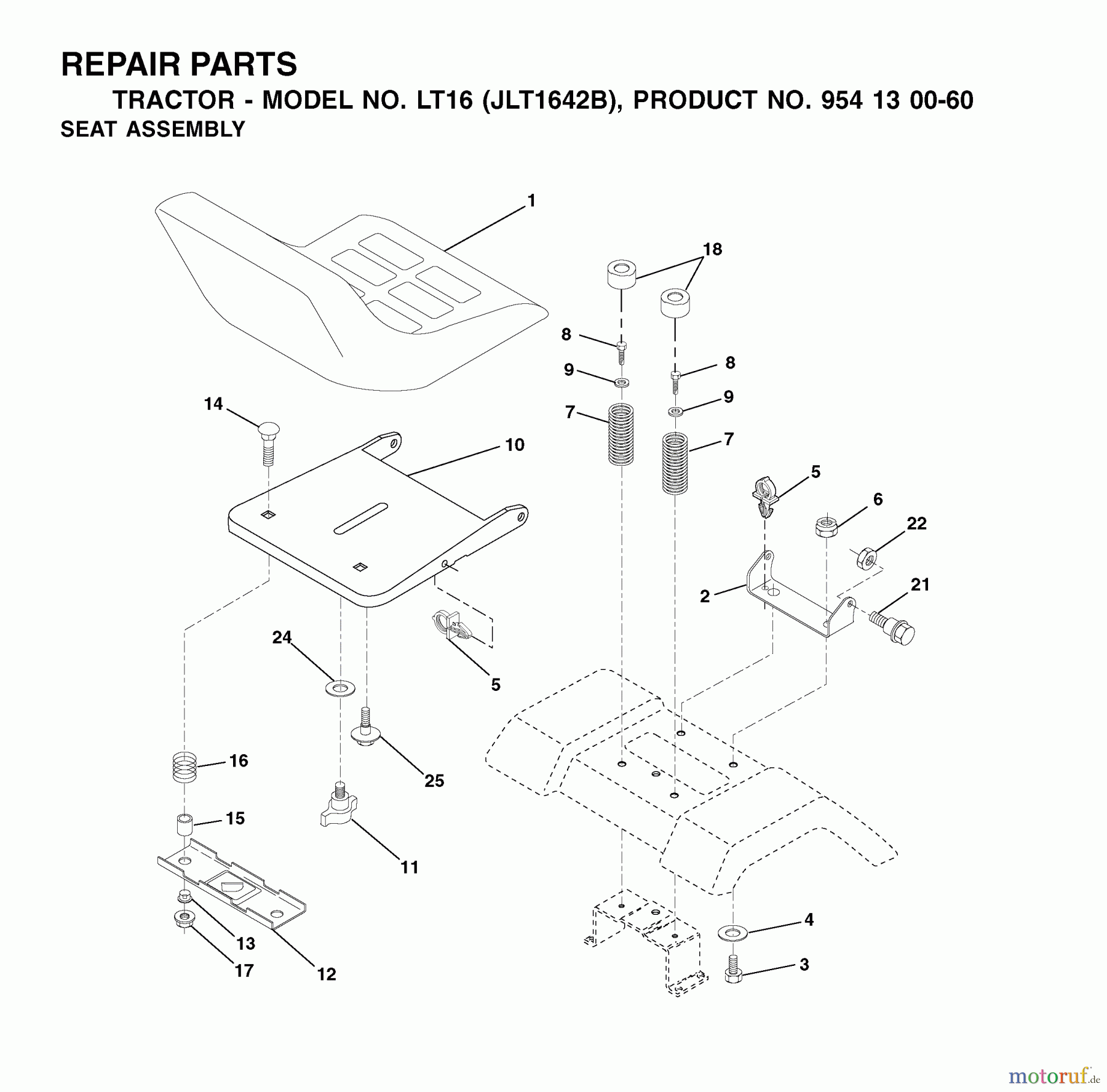 Jonsered Rasen und Garten Traktoren LT16 (JLT1642B, 954130060) - Jonsered Lawn & Garden Tractor (2002-06) SEAT