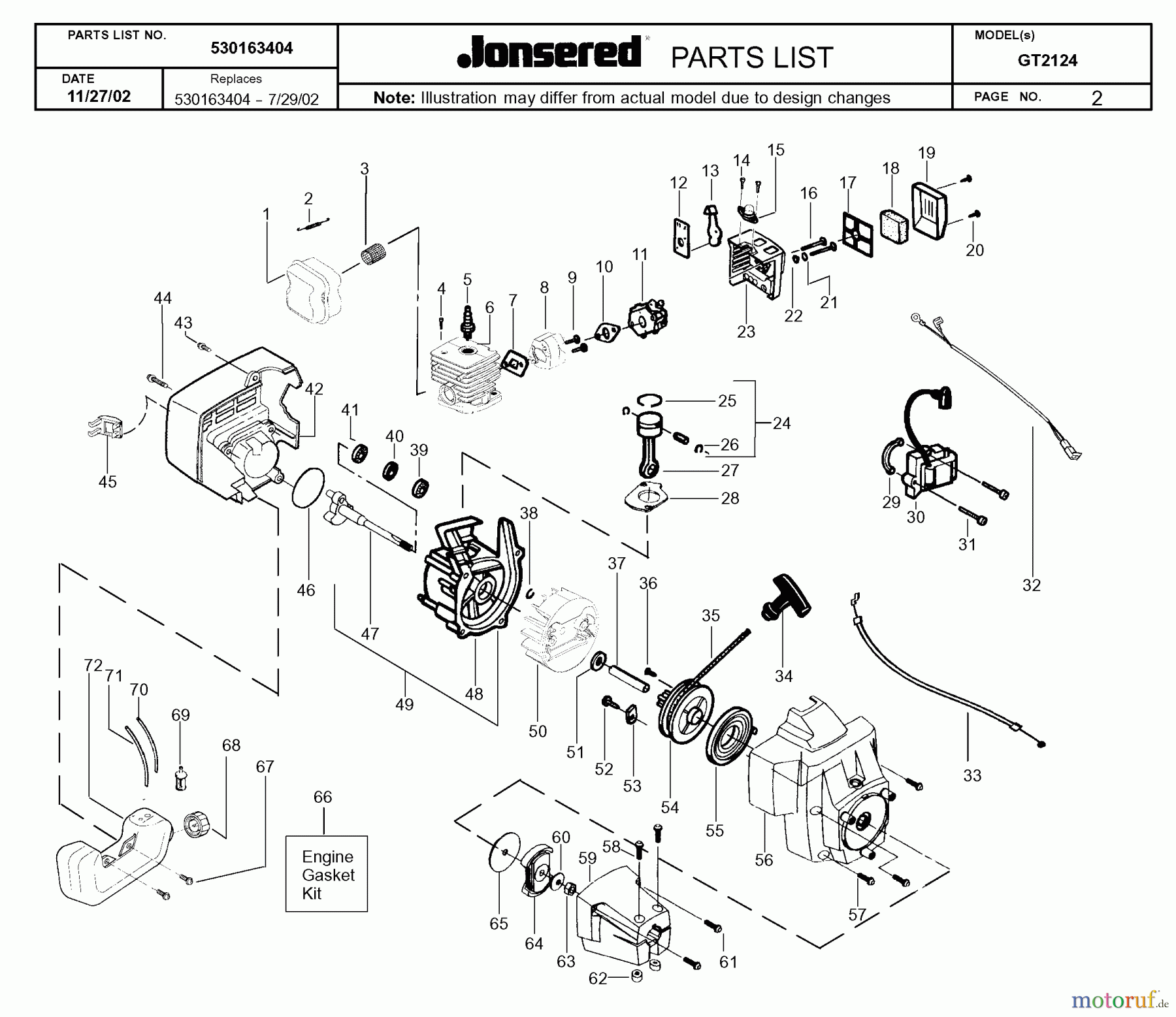 Jonsered Motorsensen, Trimmer GT2124 - Jonsered String/Brush Trimmer (2003-01) ENGINE
