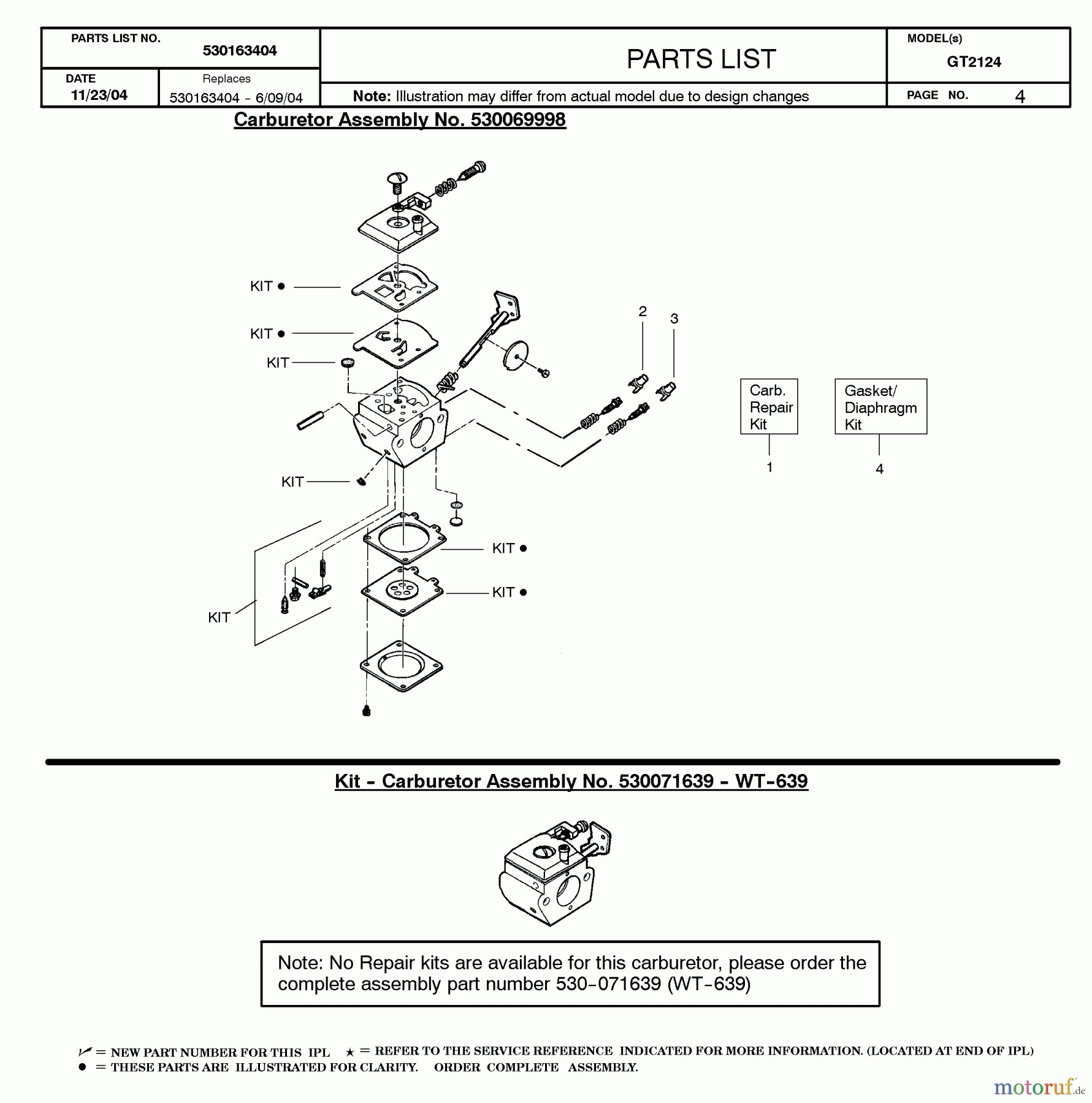 Jonsered Motorsensen, Trimmer GT2124 - Jonsered String/Brush Trimmer (2005-02) CARBURETOR DETAILS