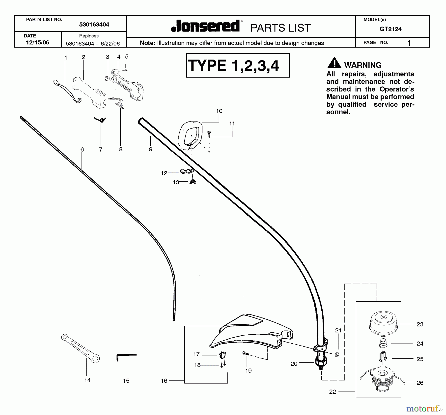 Jonsered Motorsensen, Trimmer GT2124 - Jonsered String/Brush Trimmer (2007-04) SHAFT HANDLE