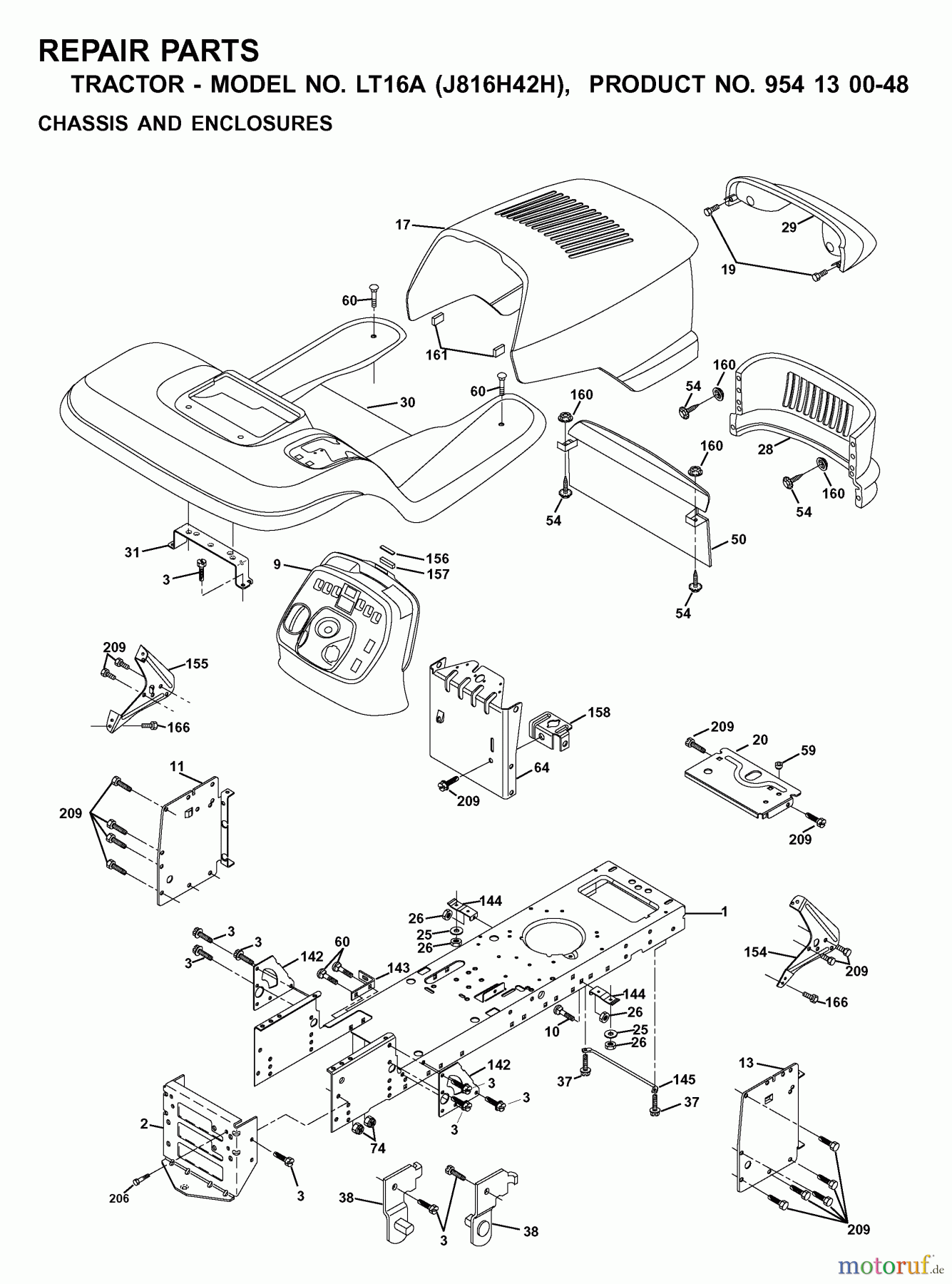 Jonsered Rasen und Garten Traktoren LT16A (J816H42H, 954130048) - Jonsered Lawn & Garden Tractor (2001-01) CHASSIS ENCLOSURES