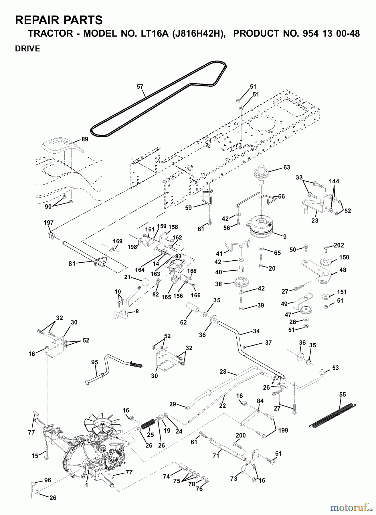 Jonsered Rasen und Garten Traktoren LT16A (J816H42H, 954130048) - Jonsered Lawn & Garden Tractor (2001-01) DRIVE