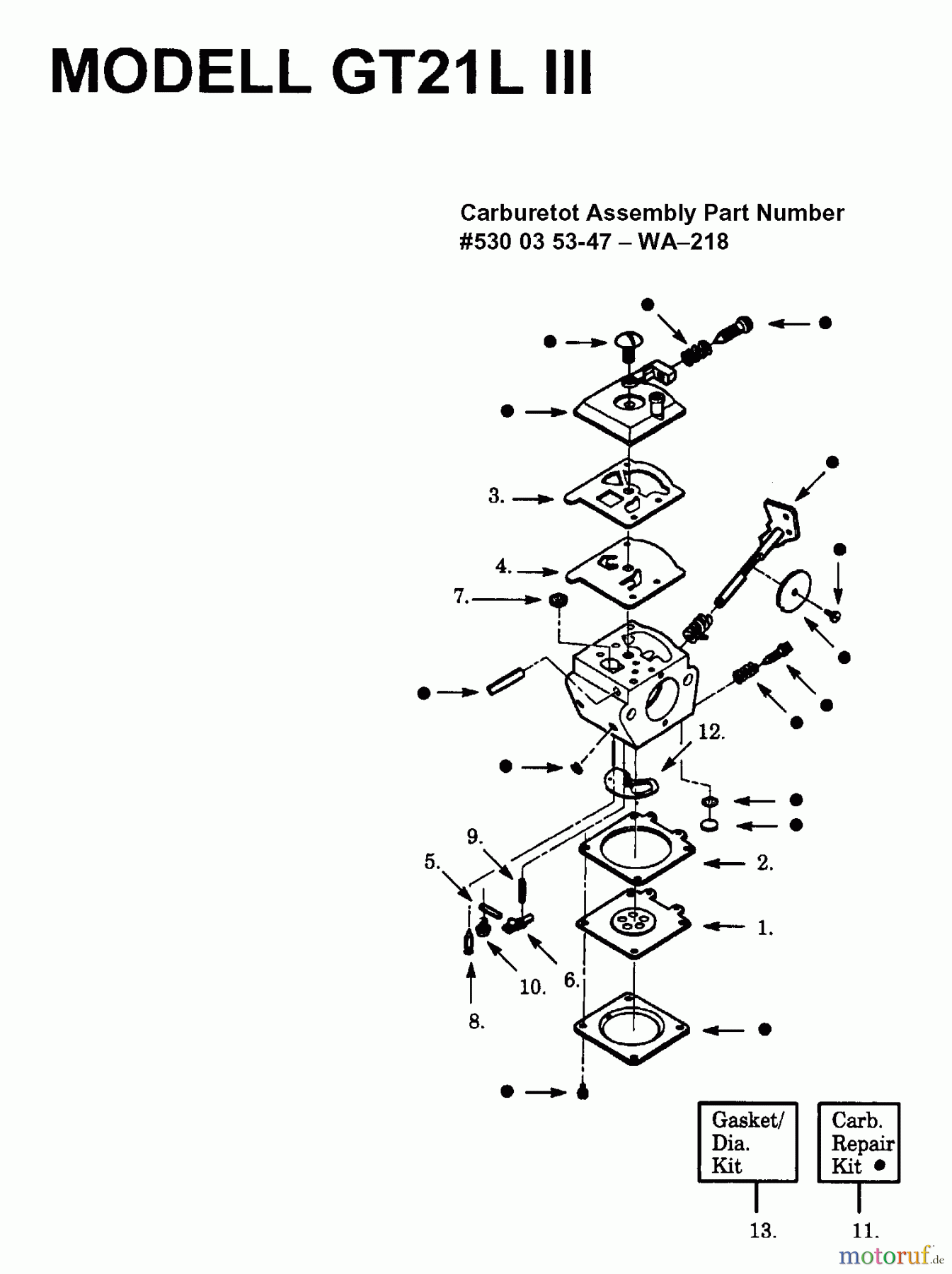 Jonsered Motorsensen, Trimmer GT21L - Jonsered String/Brush Trimmer (1994-01) CARBURETOR DETAILS